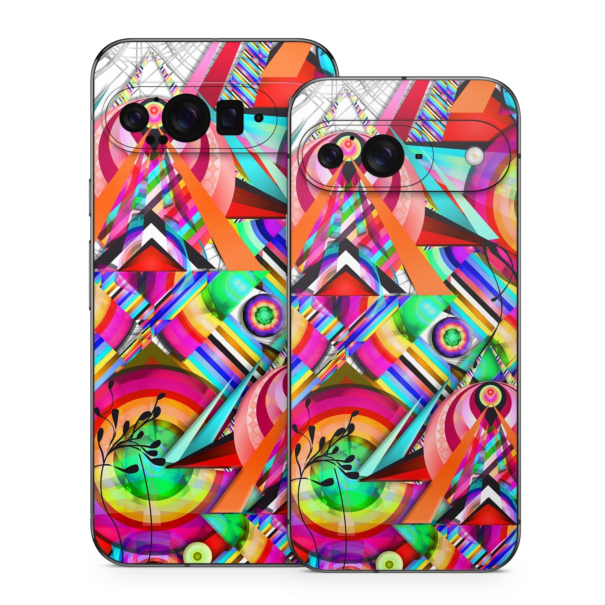 Google Pixel 9 Series Skin design of Psychedelic art, Pattern, Design, Graphic design, Colorfulness, Visual arts, Circle, Art, with red, pink, green, yellow, orange colors