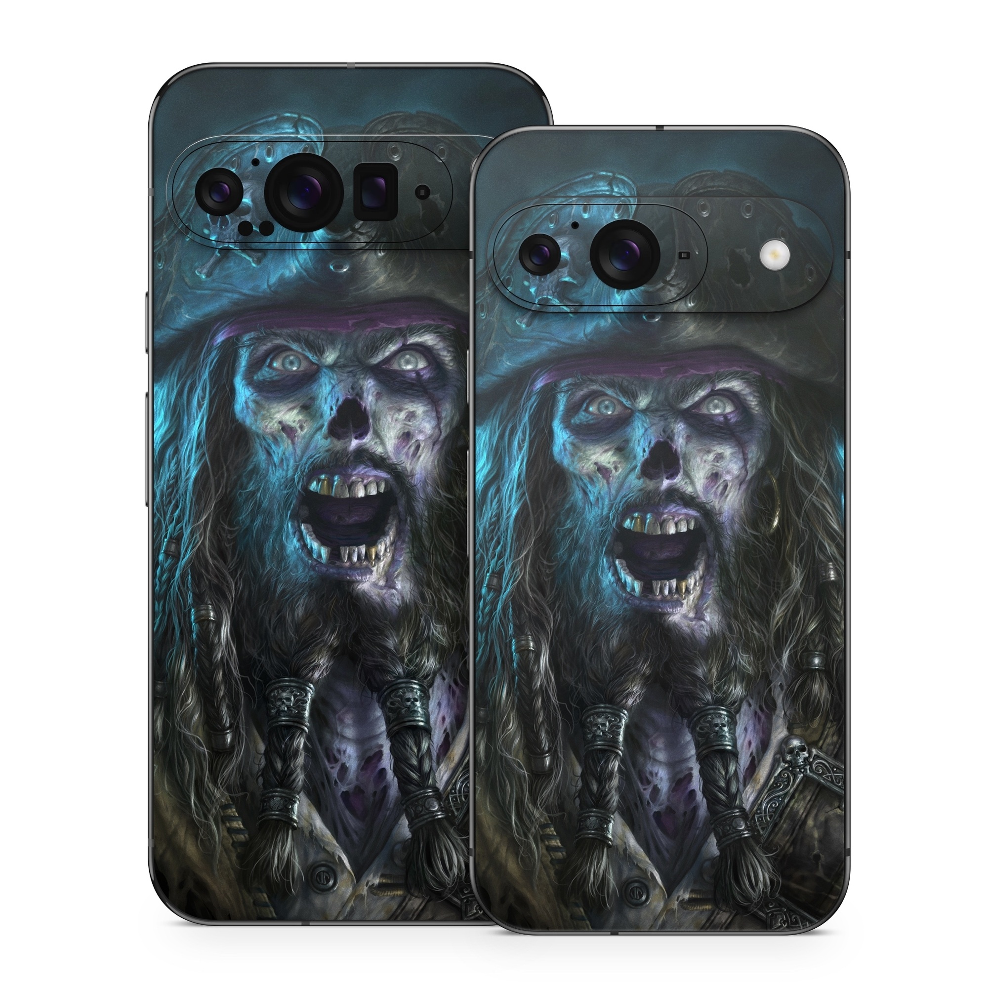 Google Pixel 9 Series Skin design of Darkness, Illustration, Art, Ghost, Fictional character, Beard, with black, white, blue, gray colors