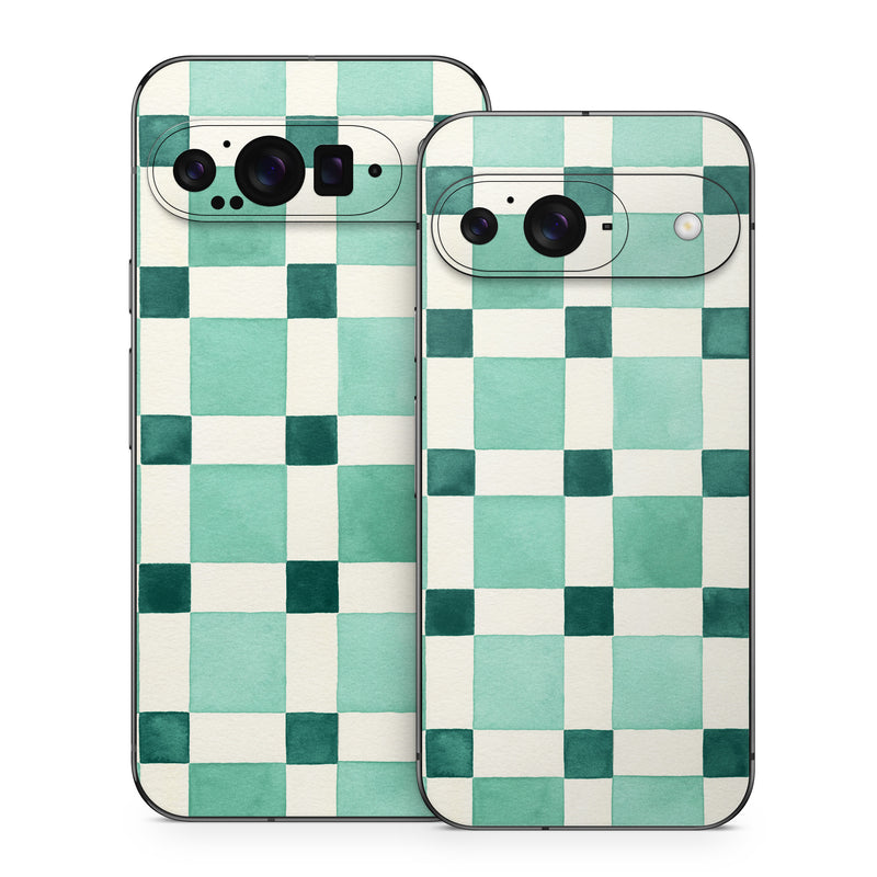 Google Pixel 9 Series Skin design of Linens, Tile, with white, green colors