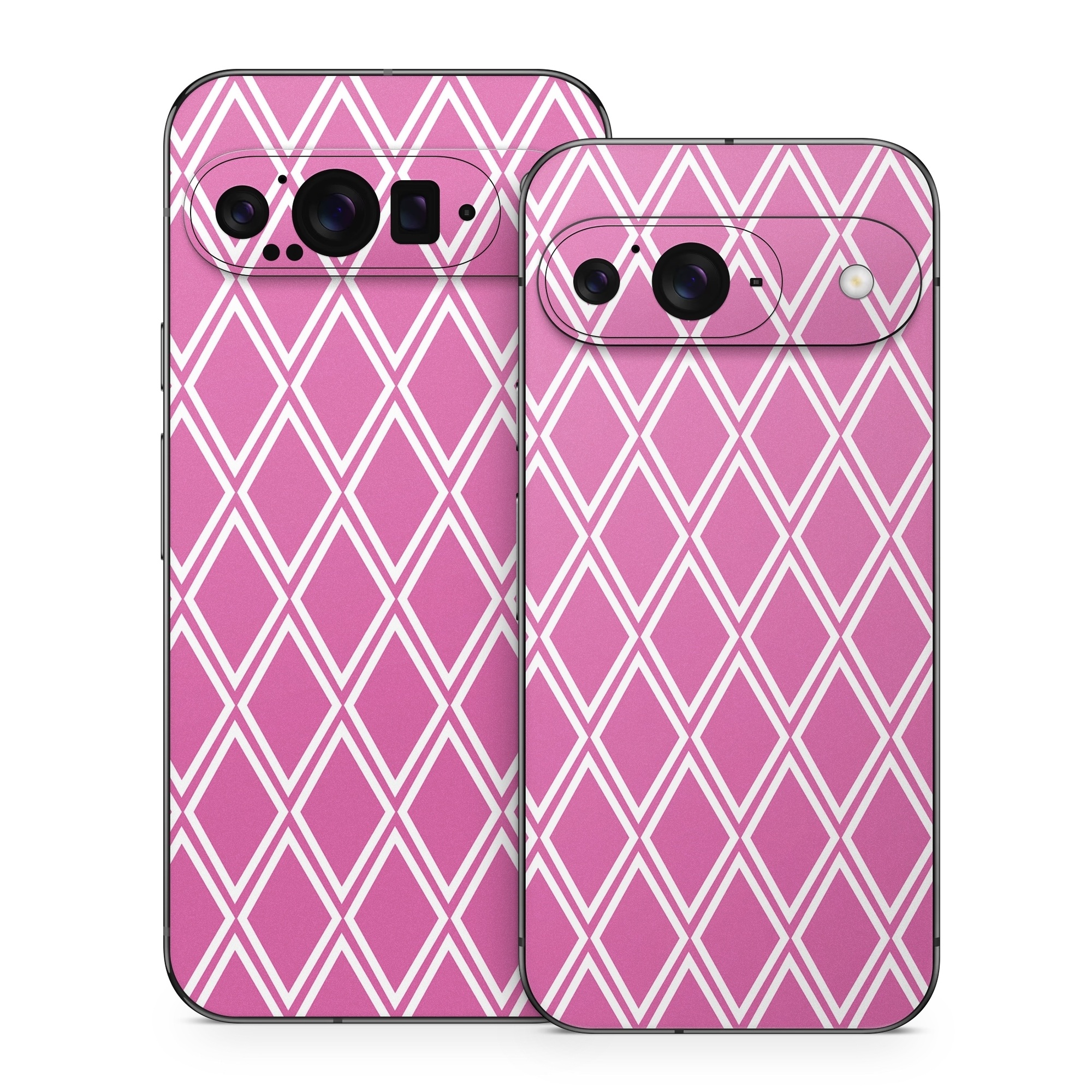 Google Pixel 9 Series Skin design of Pink, Rectangle, Font, Material property, Magenta, Symmetry, Parallel, Pattern, Peach, Circle, with pink, white colors