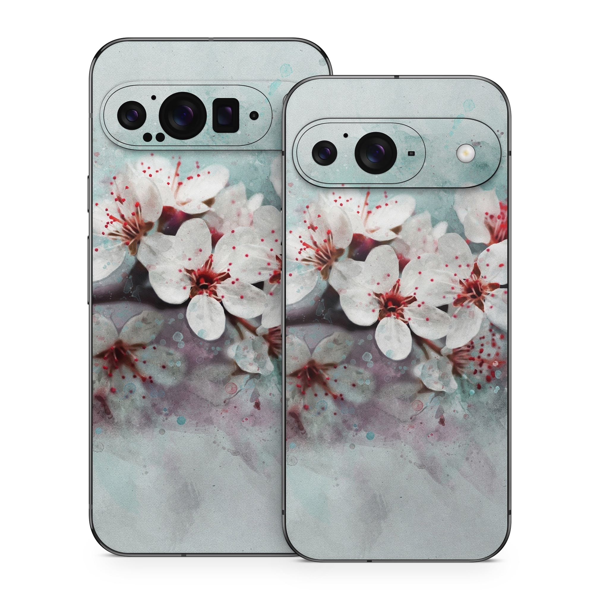 Google Pixel 9 Series Skin design of Blossom, Flower, Cherry blossom, Watercolor paint, Plant, Spring, Pink, Petal, Branch, Painting, with white, gray, red, pink, purple, blue colors