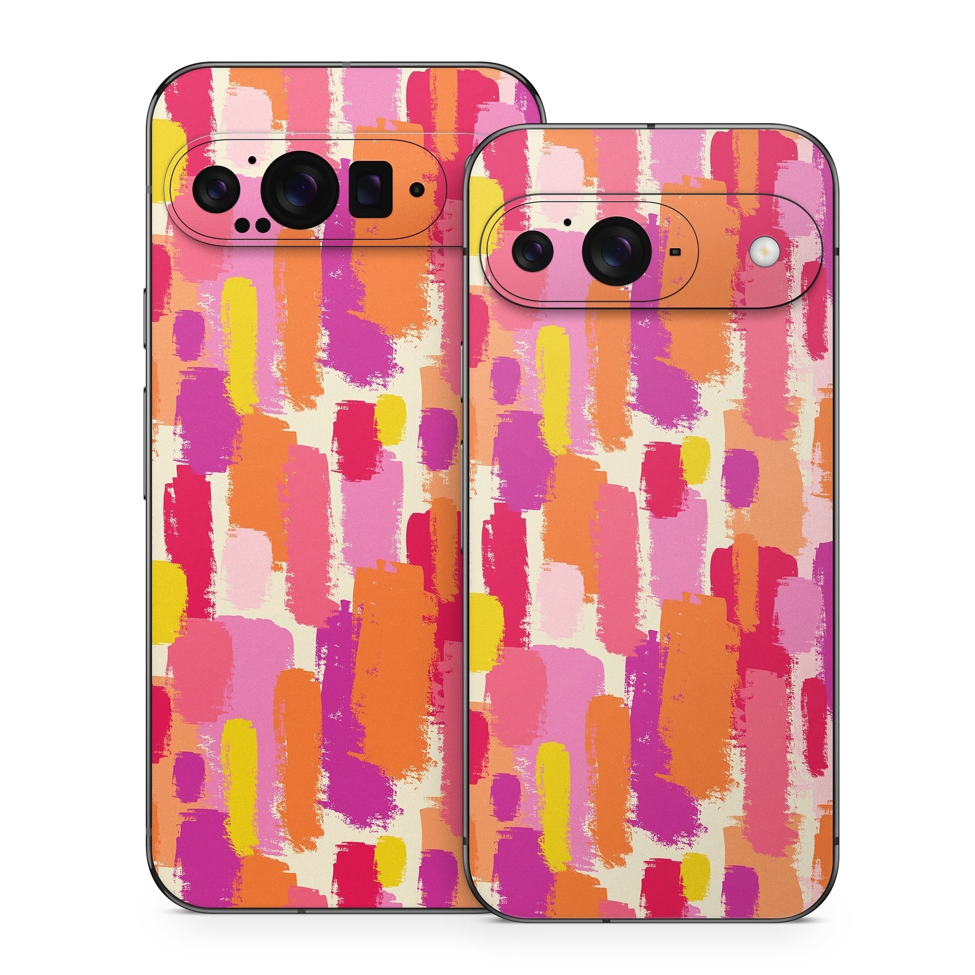 Google Pixel 9 Series Skin design of Font, Material property, Magenta, Pattern, Art, Graphics, Tints and shades, Visual arts, Design, Graphic design, with orange, yellow, pink, purple, red, white colors