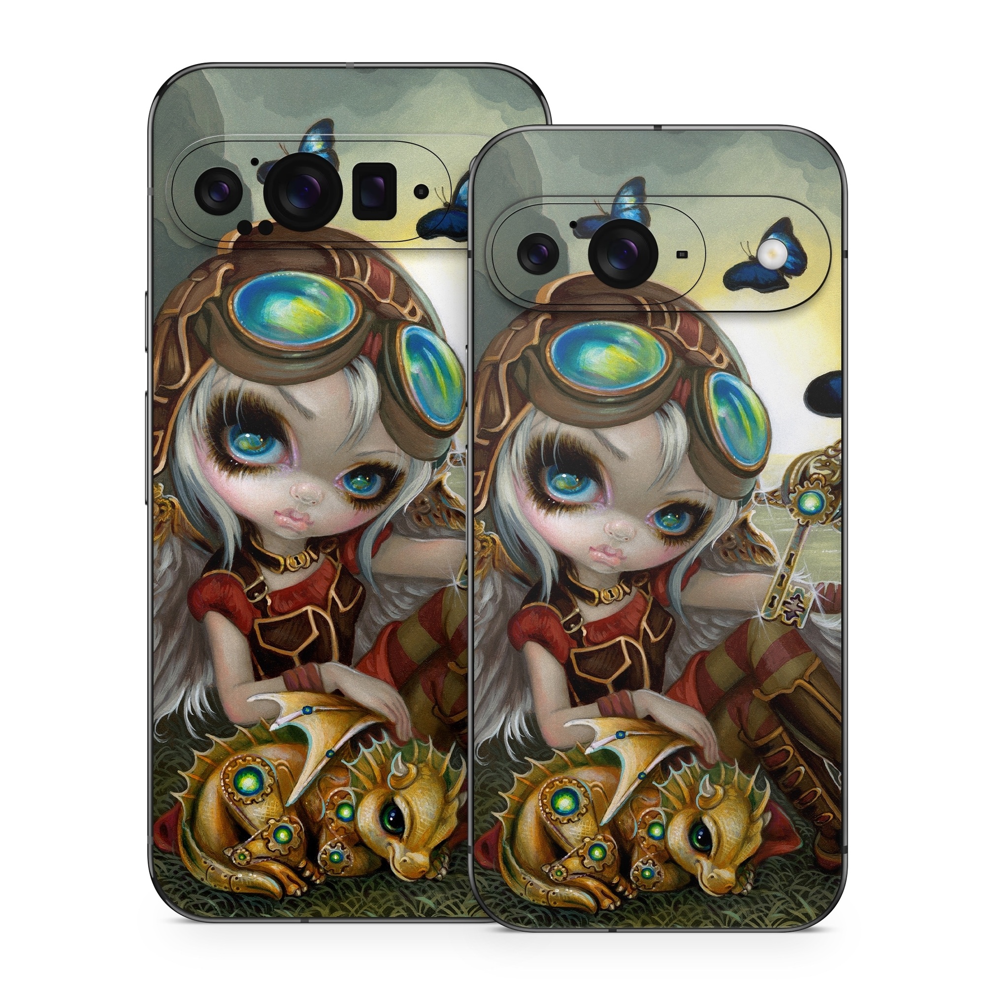 Google Pixel 9 Series Skin design of Cg artwork, Illustration, Fictional character, Art, Mythology, Games, Massively multiplayer online role-playing game, with black, green, red, yellow, brown, blue colors