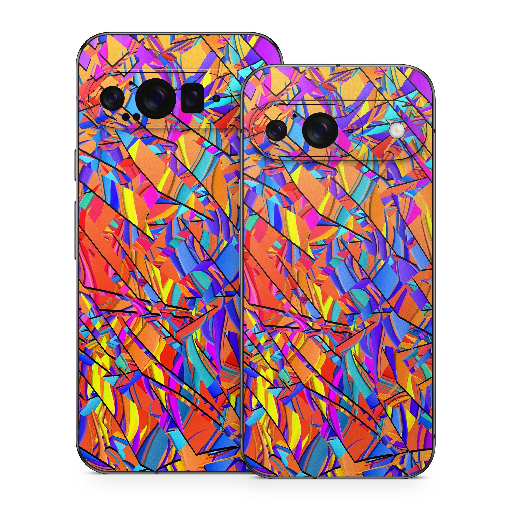 Google Pixel 9 Series Skin design of Pattern, Psychedelic art, Line, Visual arts, Art, with orange, yellow, blue, purple, pink colors