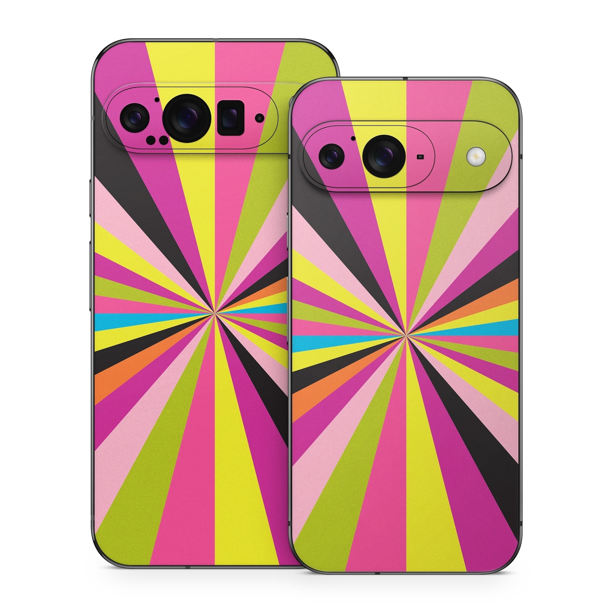 Google Pixel 9 Series Skin design of Colorfulness, Material property, Magenta, Symmetry, Tints and shades, Creative arts, Pattern, Electric blue, Art, Design, with black, pink, yellow, purple, green, blue, orange colors
