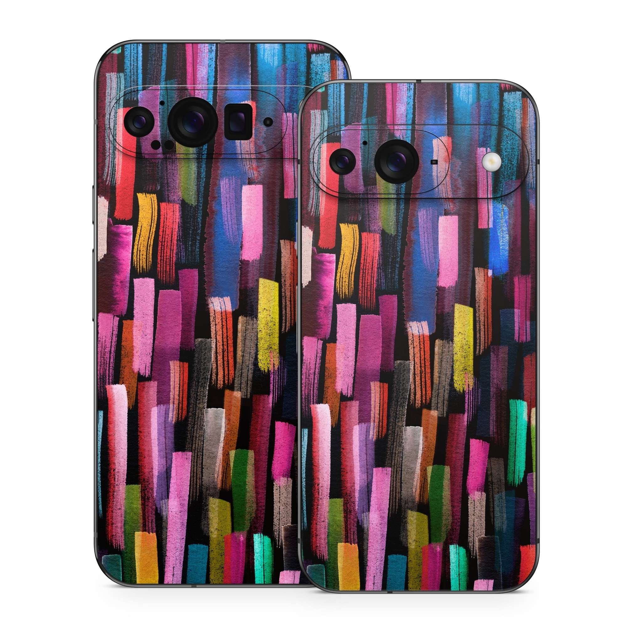 Google Pixel 9 Series Skin design of Colorfulness, Textile, Art, Wood, Line, Material property, Font, Pattern, Tints and shades, Magenta, with black, blue, green, red, pink, yellow, orange, white, gray colors