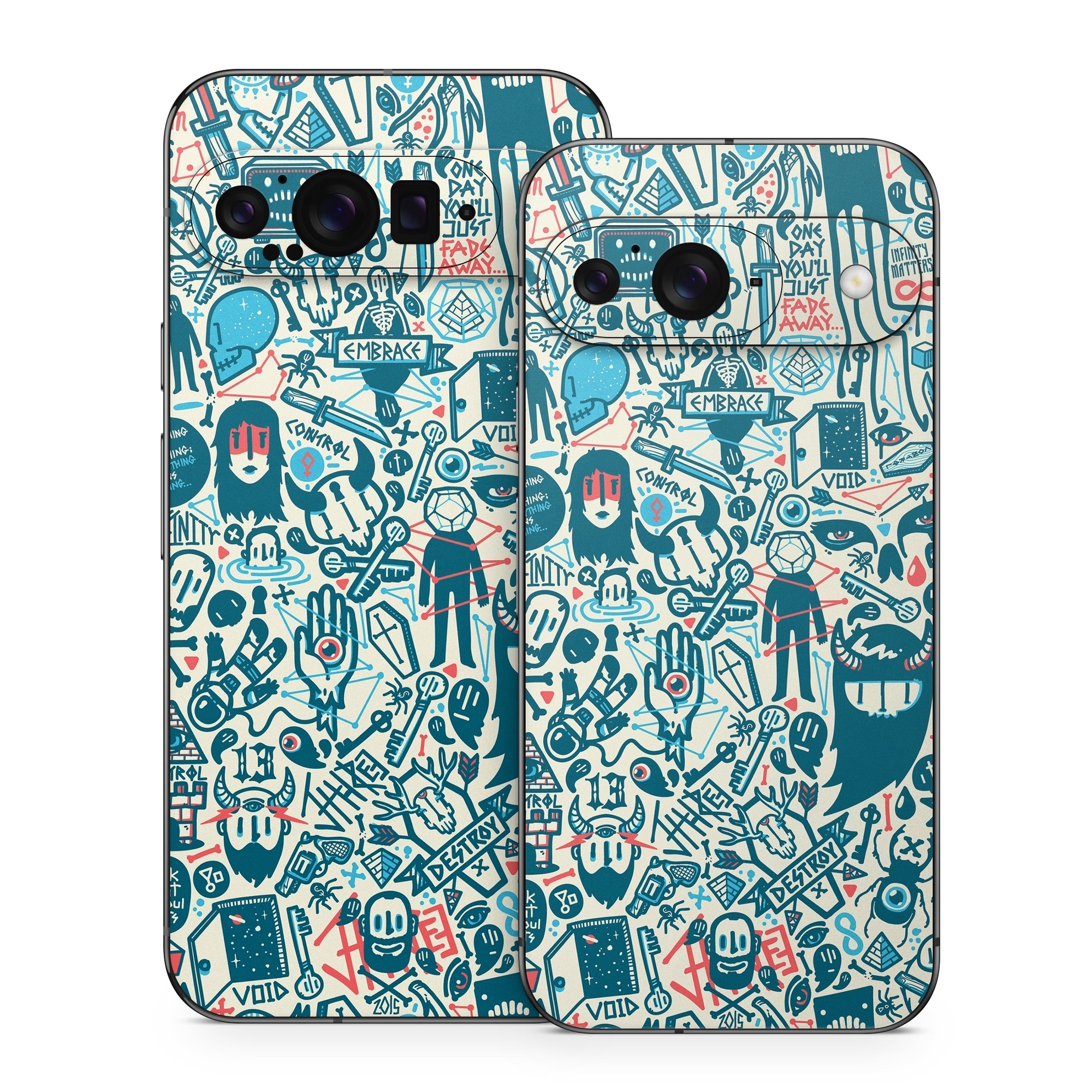 Google Pixel 9 Series Skin design of Pattern, Psychedelic art, Turquoise, Art, Design, Visual arts, Line, Drawing, Doodle, Graphic design, with white, green, blue, red colors