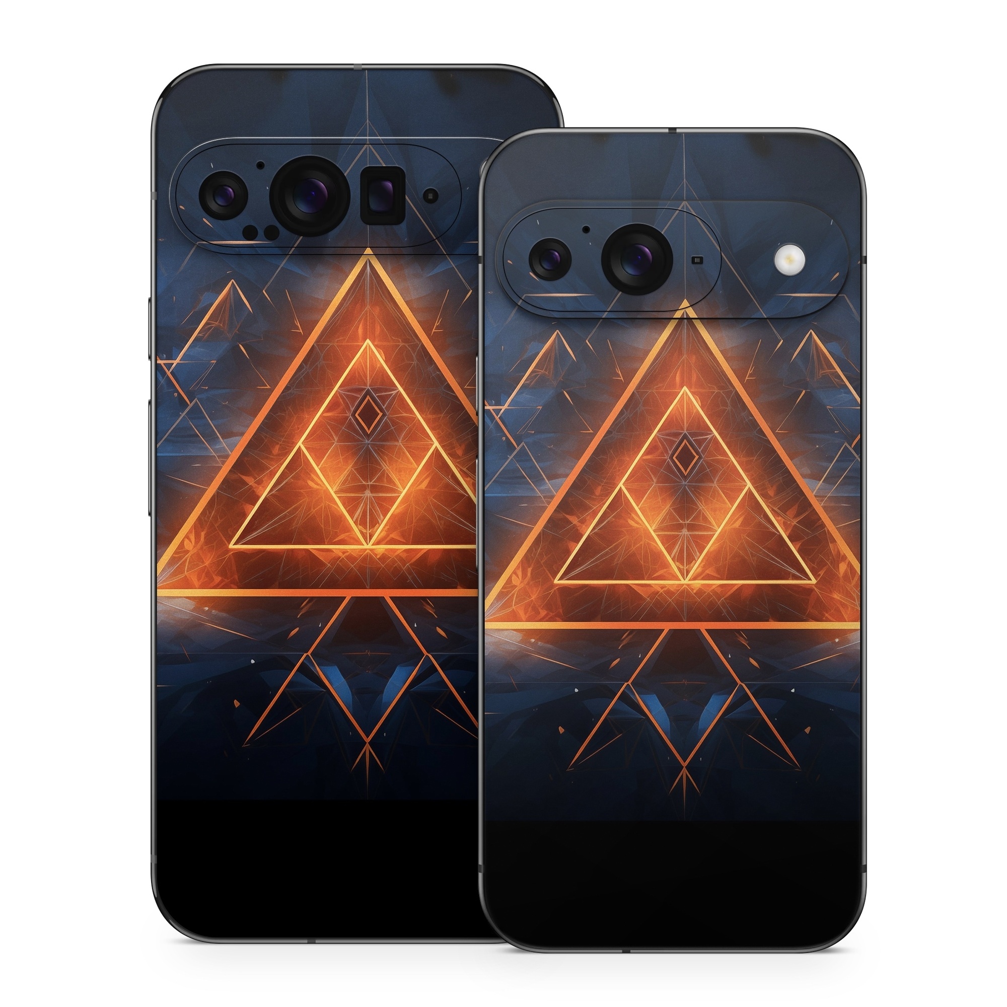 Google Pixel 9 Series Skin design of Sky, Atmosphere, Water, Triangle, Cloud, Electricity, Astronomical object, Tree, Star, Font, with black, white, orange, yellow, red, blue colors