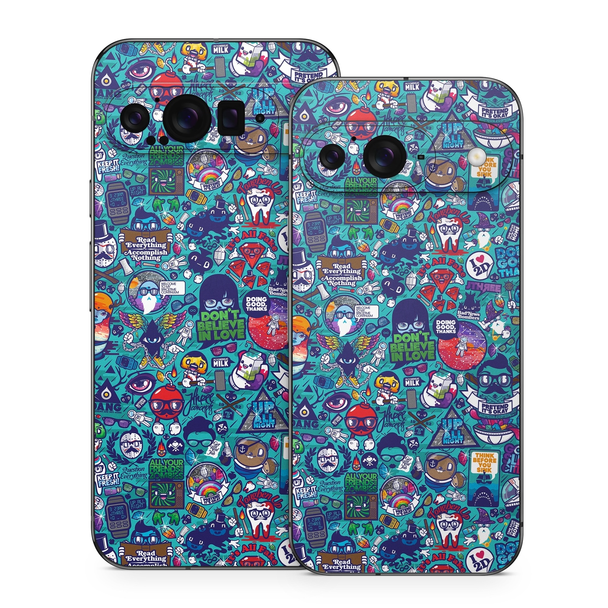 Google Pixel 9 Series Skin design of Art, Visual arts, Illustration, Graphic design, Psychedelic art, with blue, black, gray, red, green colors