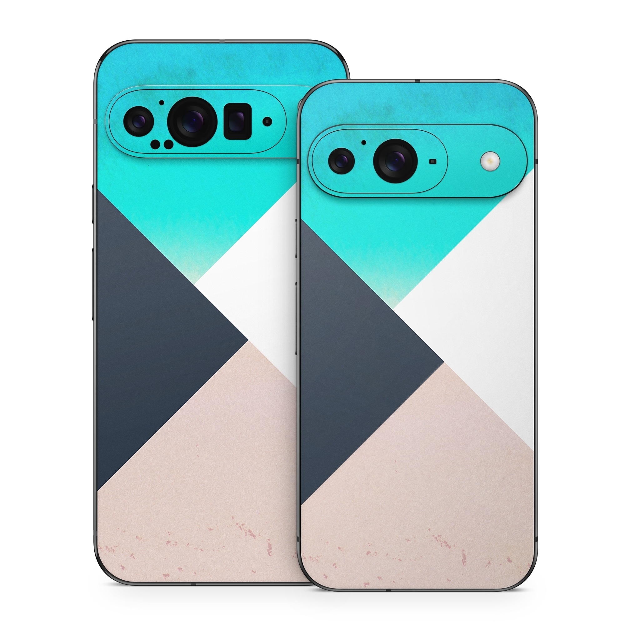 Google Pixel 9 Series Skin design of Blue, Turquoise, Aqua, Line, Triangle, Design, Material property, Graphic design, Pattern, Architecture, with black, white, brown, blue colors