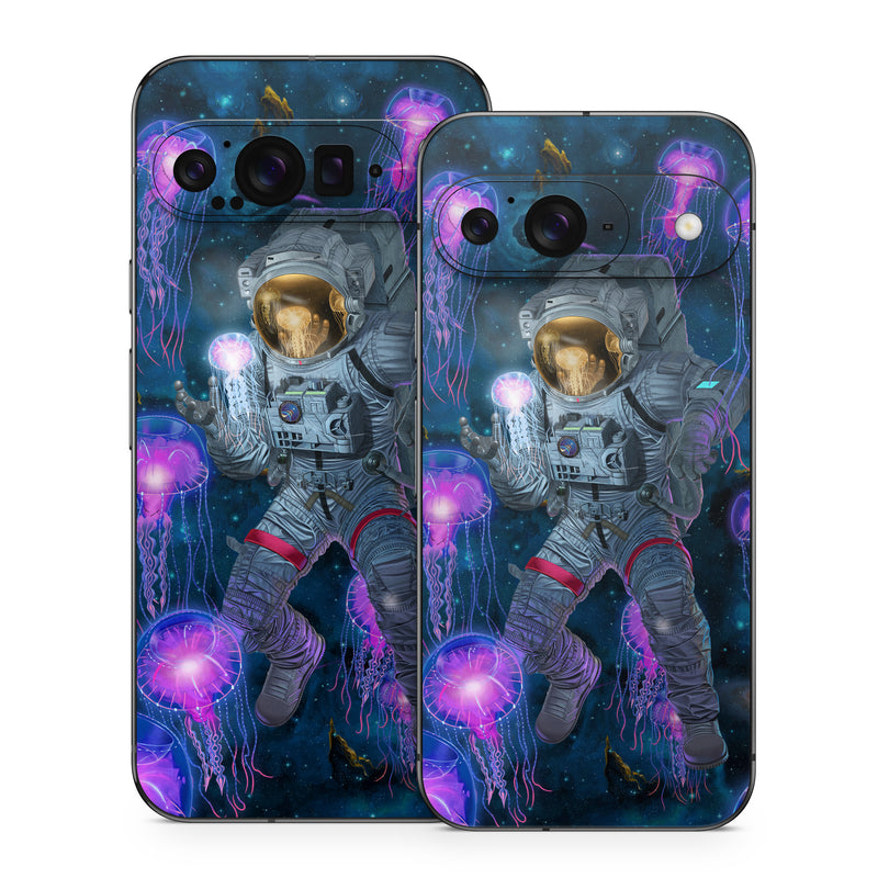 Google Pixel 9 Series Skin design of Light, Blue, Purple, World, Astronaut, Art, Astronomical object, Space, Cg artwork, Electric blue, with black, blue, gray, white, purple, yellow, red, brown colors