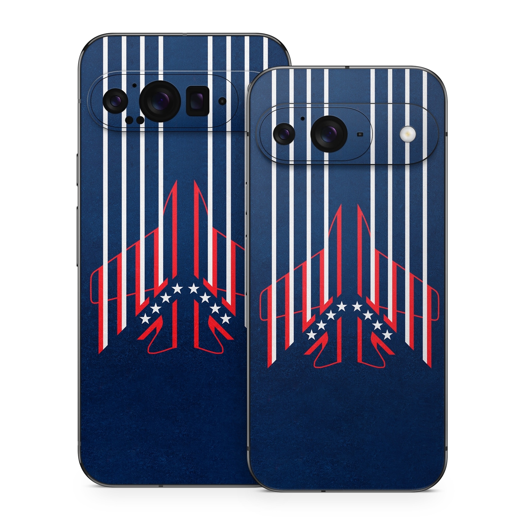 Google Pixel 9 Series Skin design of Sleeve, Font, Motor vehicle, T-shirt, Emblem, Poster, Electric blue, Symmetry, Symbol, Pattern, with blue, red, white colors