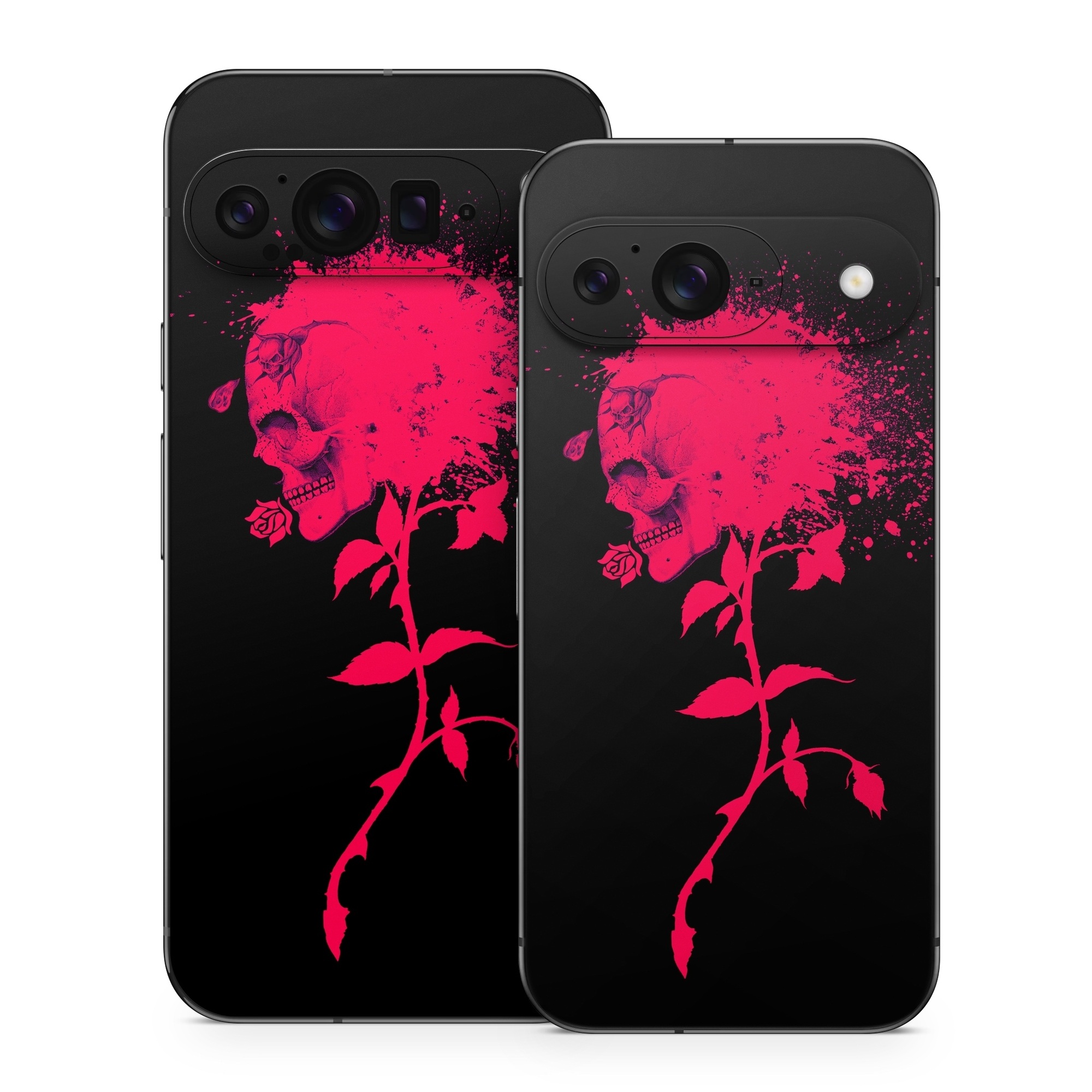 Google Pixel 9 Series Skin design of Red, Black, Pink, Graphic design, Magenta, Visual arts, Graphics, Illustration, Plant, Art, with black, red colors