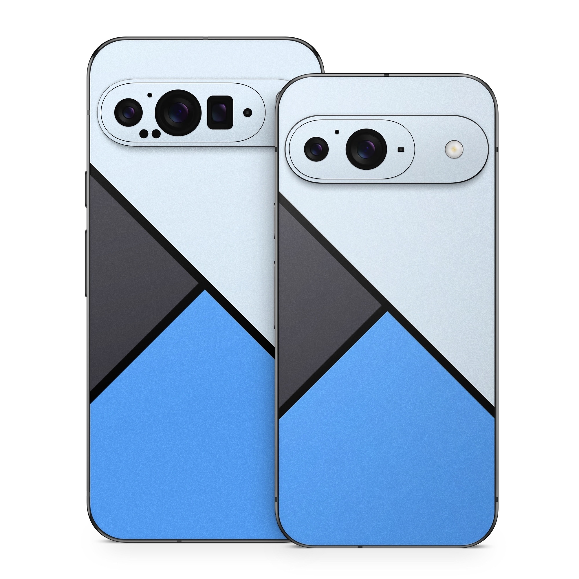 Google Pixel 9 Series Skin design of Blue, Line, Cobalt blue, Triangle, Azure, Electric blue, Parallel, Symmetry, Font, with blue, gray, black colors