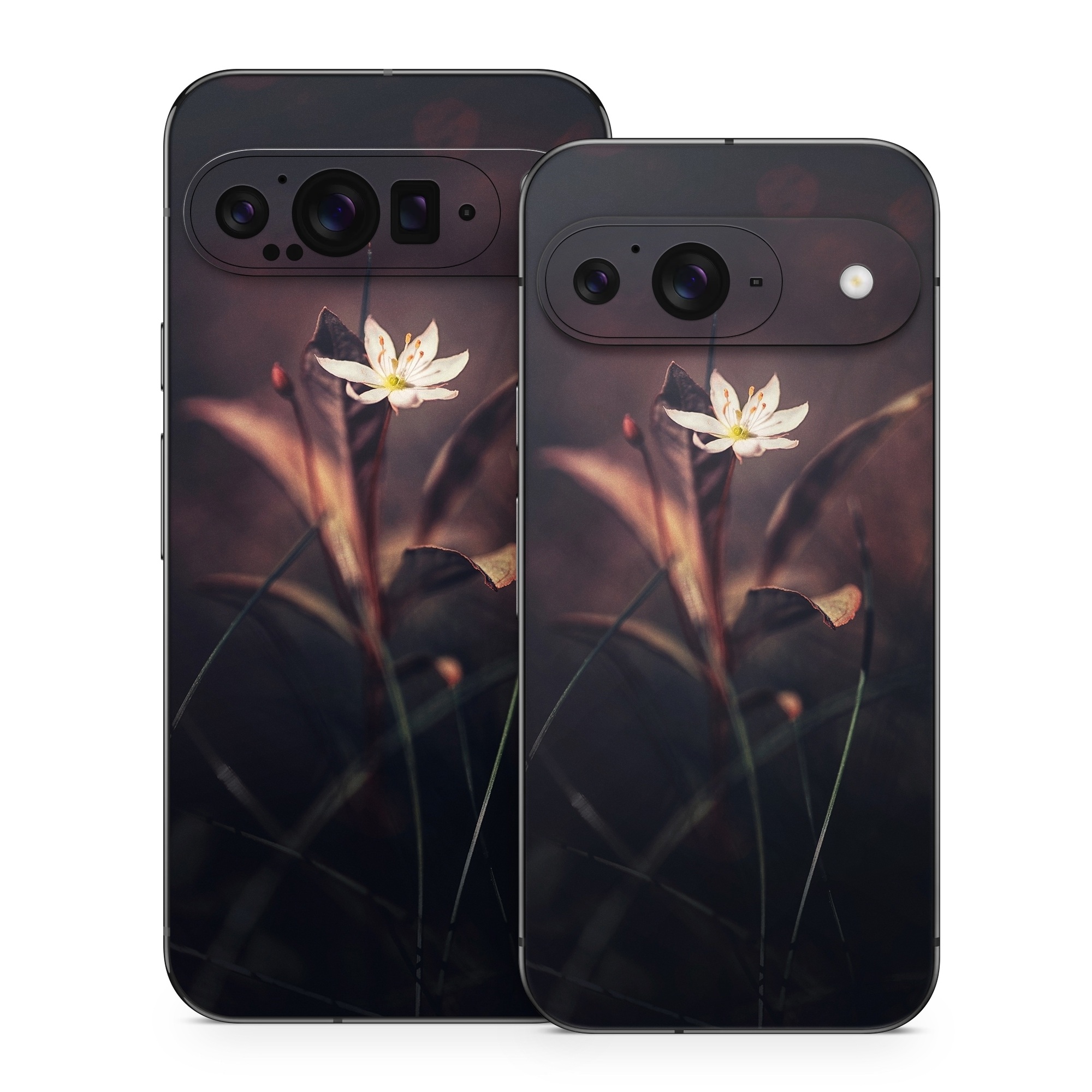 Google Pixel 9 Series Skin design of Flower, Yellow, Light, Plant, Sky, Still life photography, Wildflower, Petal, Darkness, Spring, with black, red colors