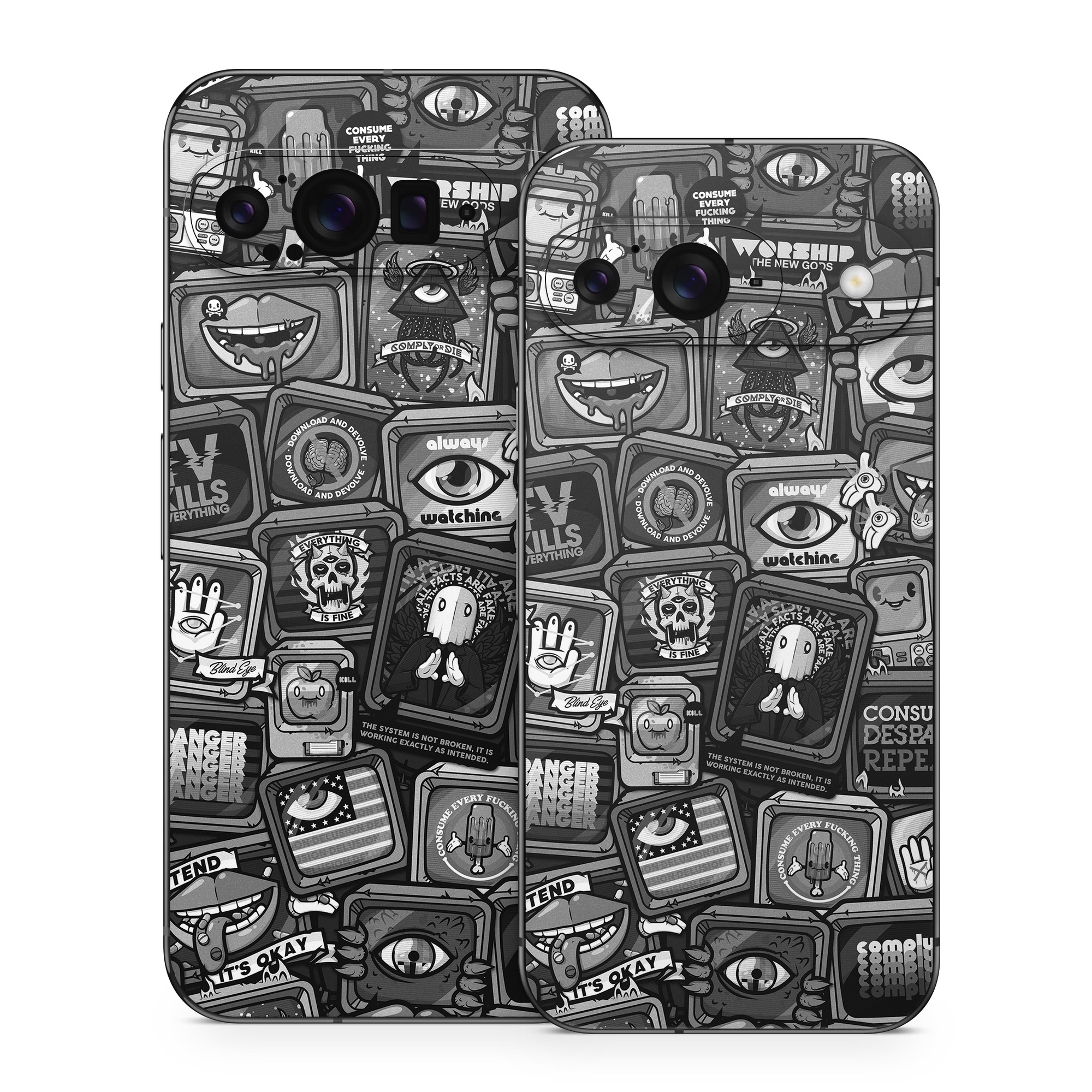 Google Pixel 9 Series Skin design of Font, Text, Pattern, Black-and-white, Design, Photography, Stock photography, Illustration, Monochrome, Drawing, with black, white, gray colors