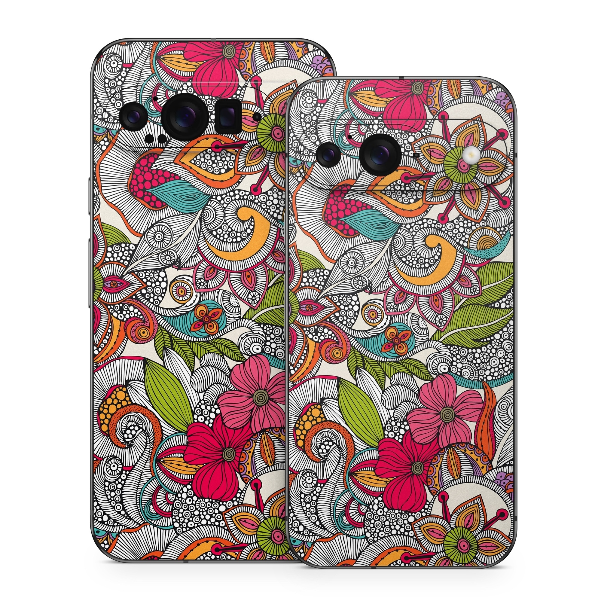 Google Pixel 9 Series Skin design of Pattern, Drawing, Visual arts, Art, Design, Doodle, Floral design, Motif, Illustration, Textile, with gray, red, black, green, purple, blue colors
