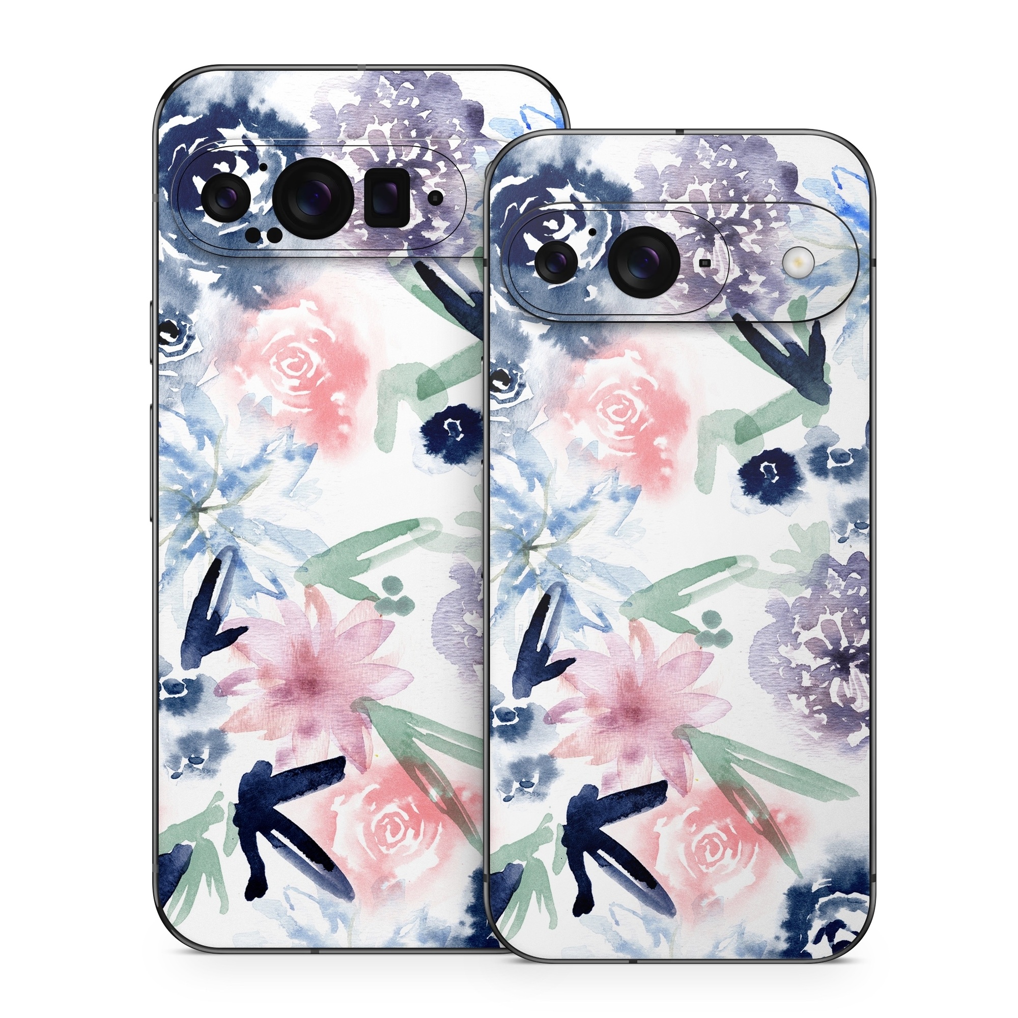 Google Pixel 9 Series Skin design of Pattern, Graphic design, Design, Floral design, Plant, Flower, Illustration, with white, blue, purple, green, pink colors