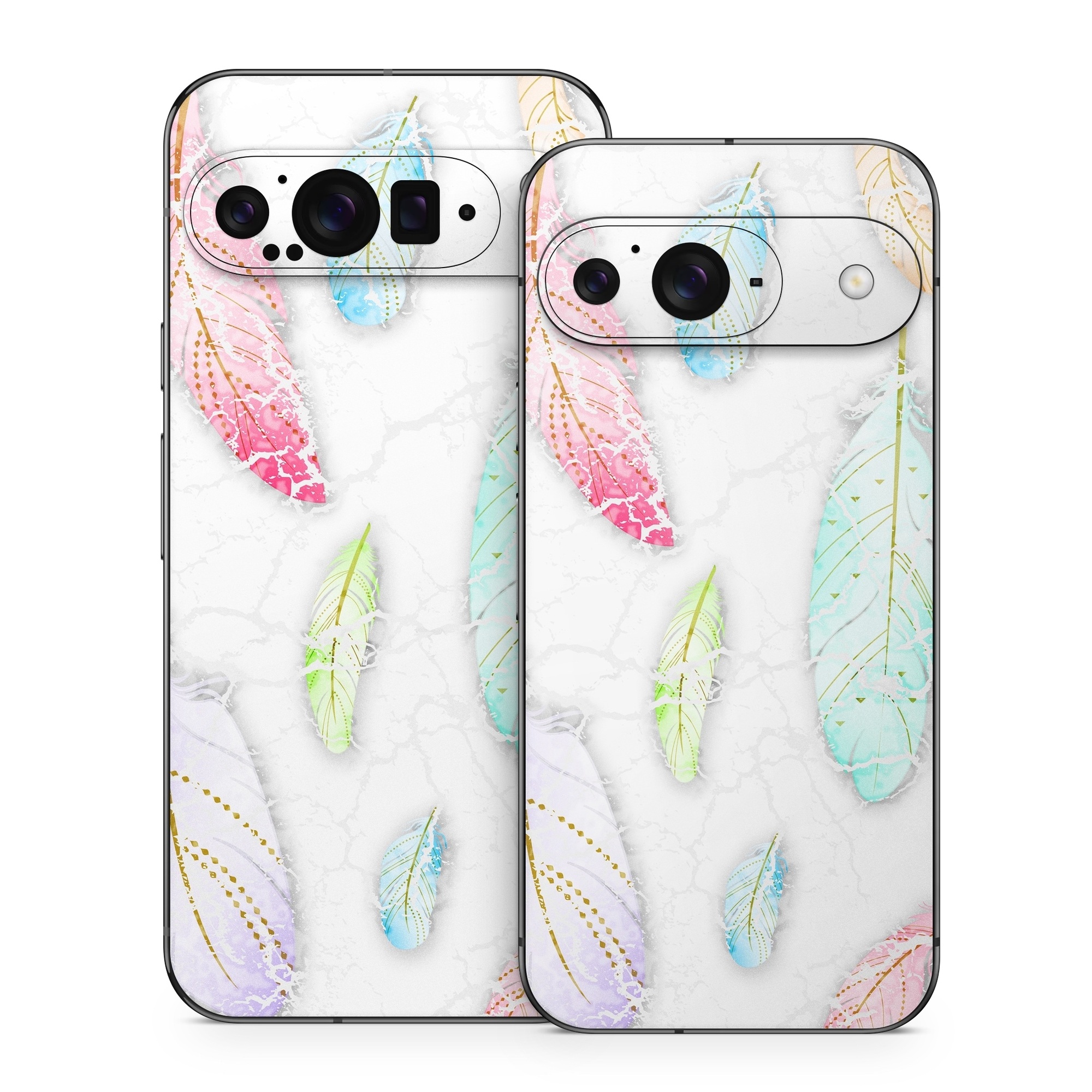 Google Pixel 9 Series Skin design of Feather, Fashion accessory, Jewellery, with red, blue, green, purple, white, brown colors