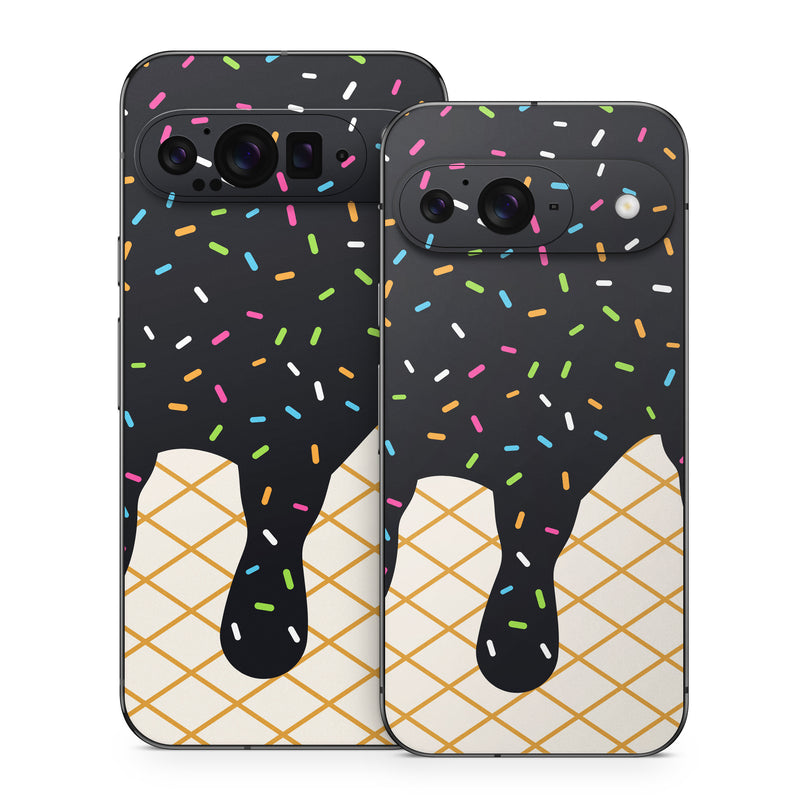 Google Pixel 9 Series Skin design of Orange, Graphics, Polka dot, with white, brown, yellow, black, green, pink, orange, blue colors