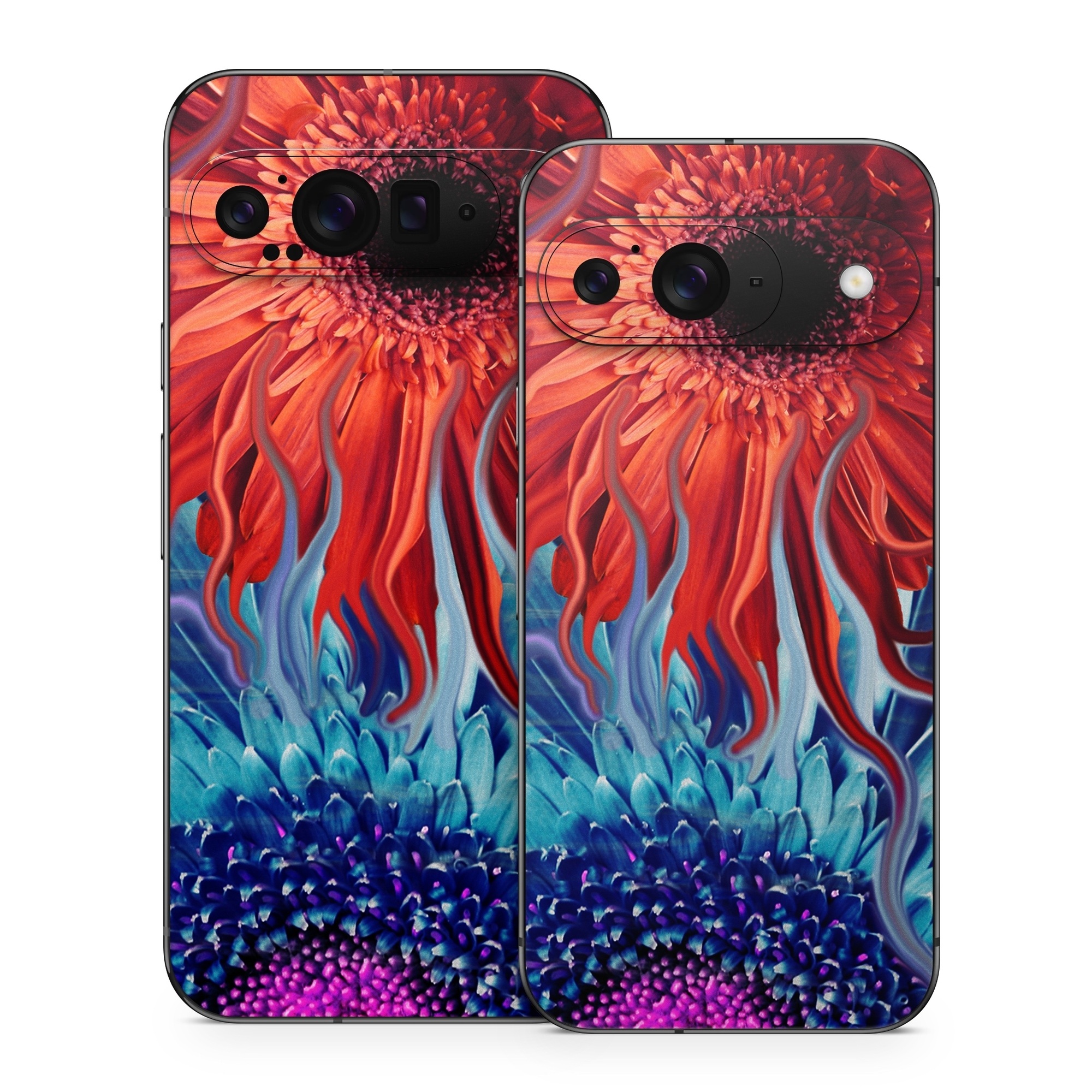 Google Pixel 9 Series Skin design of Psychedelic art, Pattern, Organism, Colorfulness, Art, Flower, Petal, Design, Fractal art, Electric blue, with red, black, blue, purple, gray colors