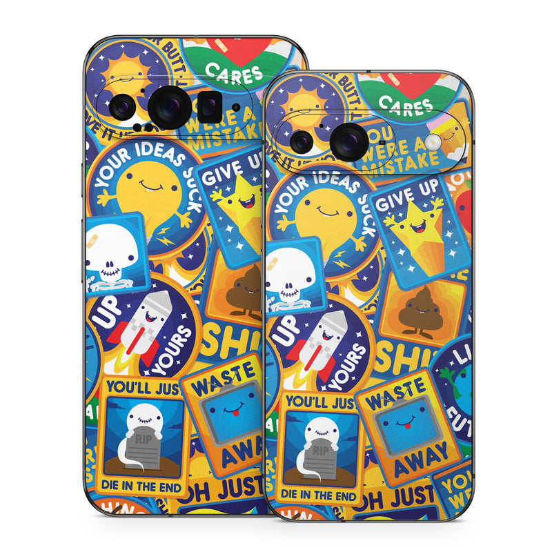 Google Pixel 9 Series Skin design of Pattern, Visual arts, Design, Art, Mosaic, Psychedelic art, with blue, yellow, orange, white, green, red, gray colors