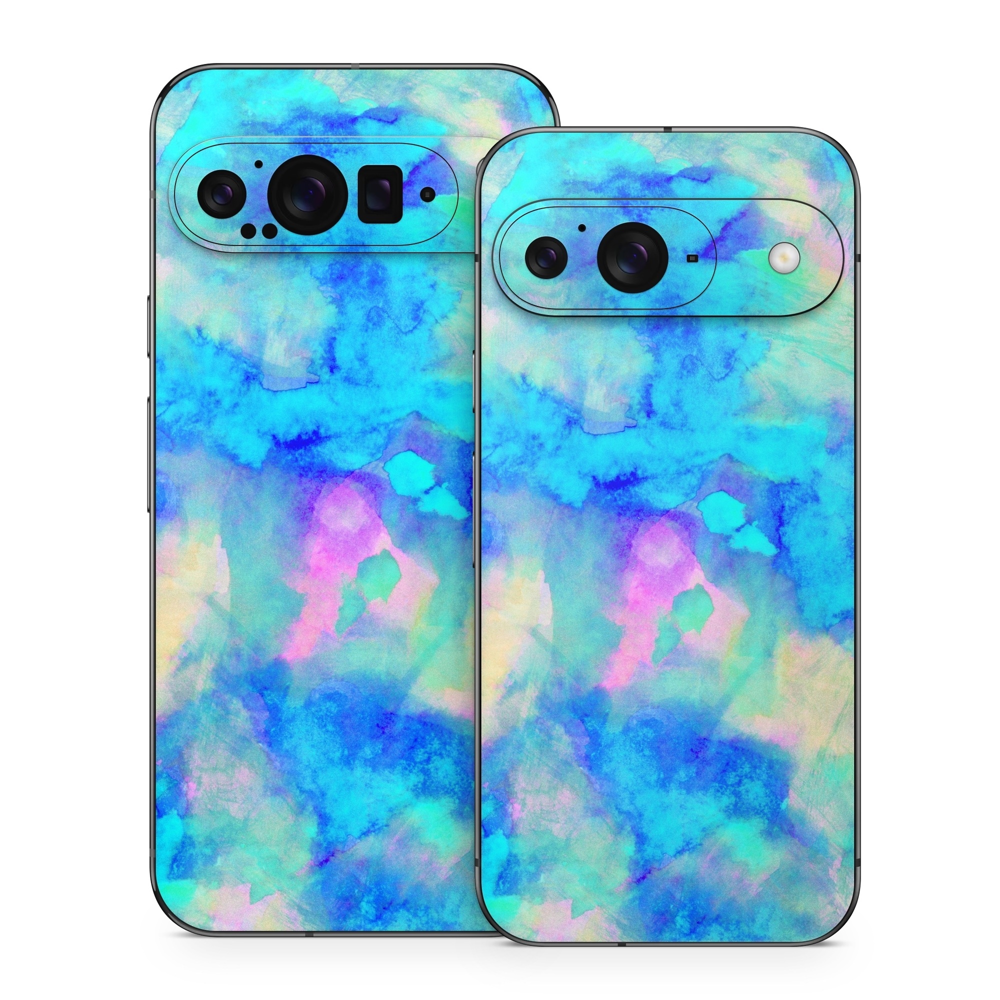 Google Pixel 9 Series Skin design of Blue, Turquoise, Aqua, Pattern, Dye, Design, Sky, Electric blue, Art, Watercolor paint, with blue, purple colors