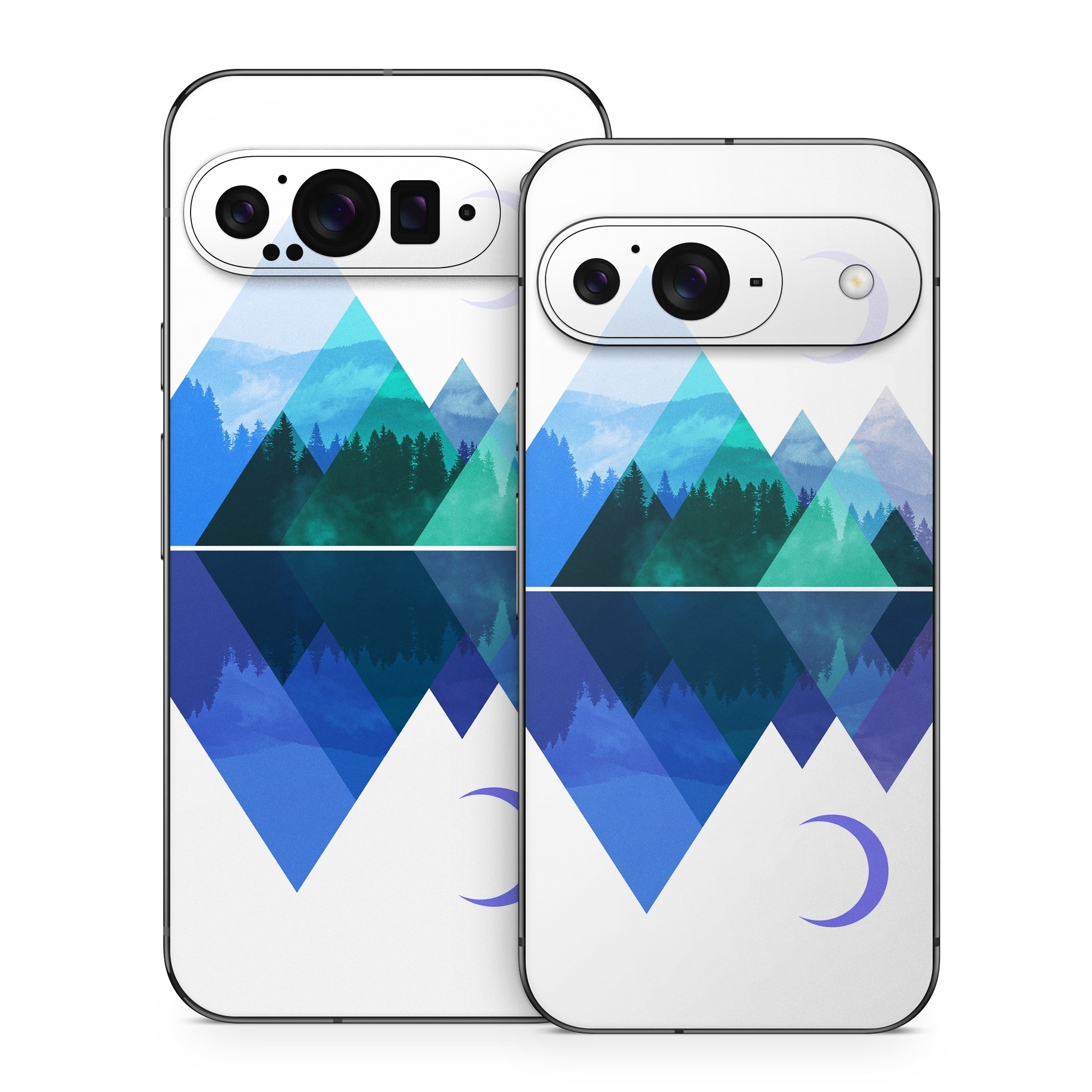 Google Pixel 9 Series Skin design of Blue, Cobalt blue, Azure, Pattern, Logo, Design, Electric blue, Graphics, Illustration, Triangle, with white, blue, purple, green colors
