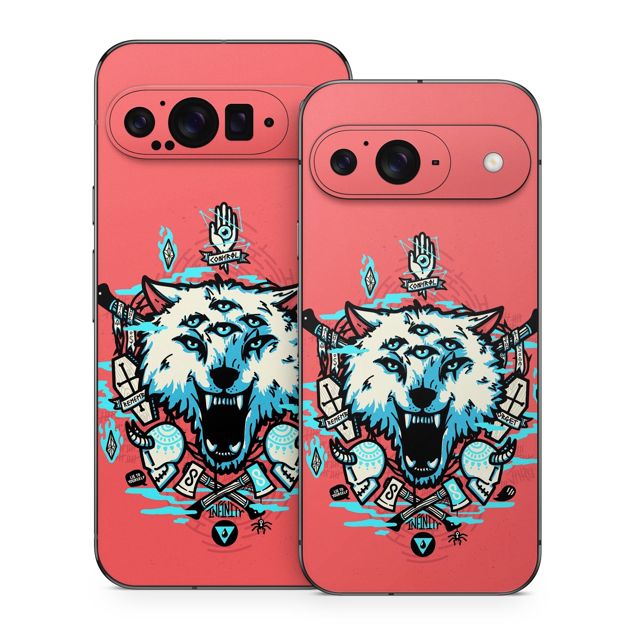 Google Pixel 9 Series Skin design of Graphic design, Illustration, Crest, Logo, T-shirt, Symbol, Font, Graphics, Emblem, Pattern, with red, blue, black, gray colors