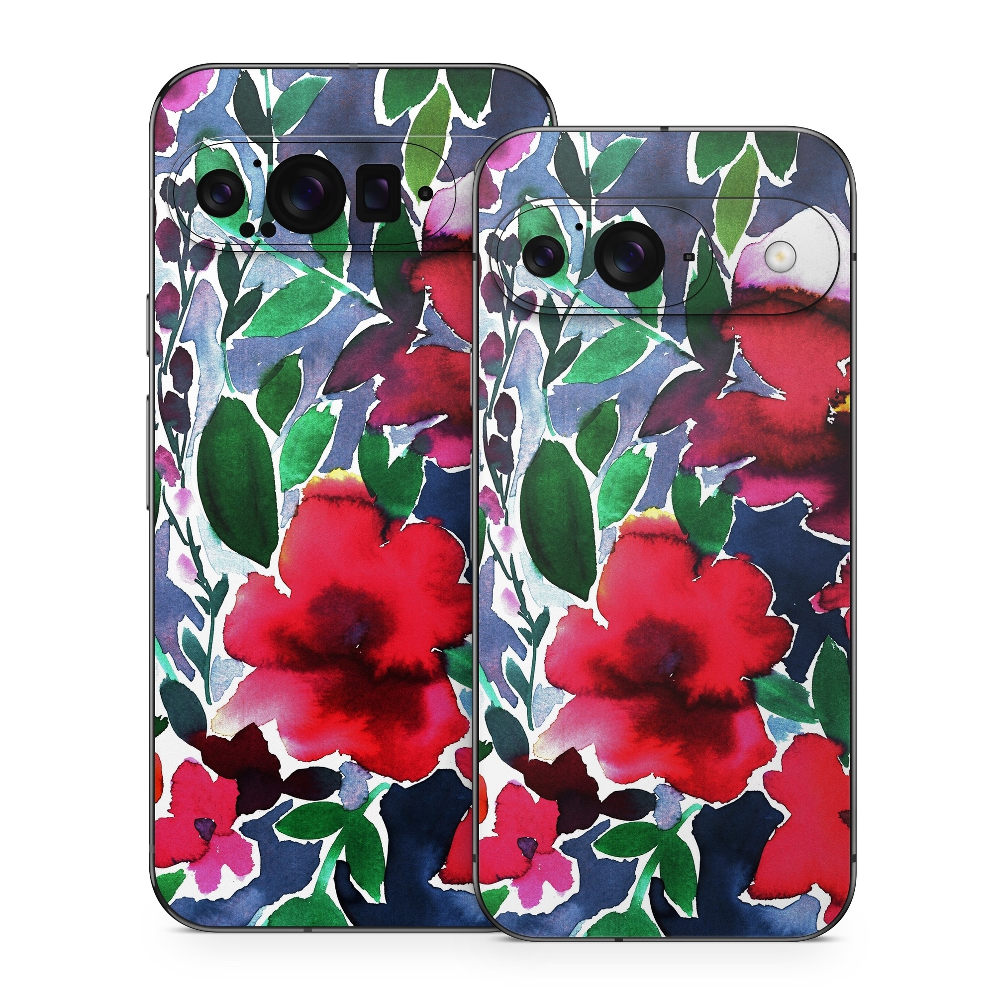Google Pixel 9 Series Skin design of Flower, Petal, Red, Plant, Pattern, Pink, Purple, Flowering plant, Botany, Design, with red, green, pink, blue colors
