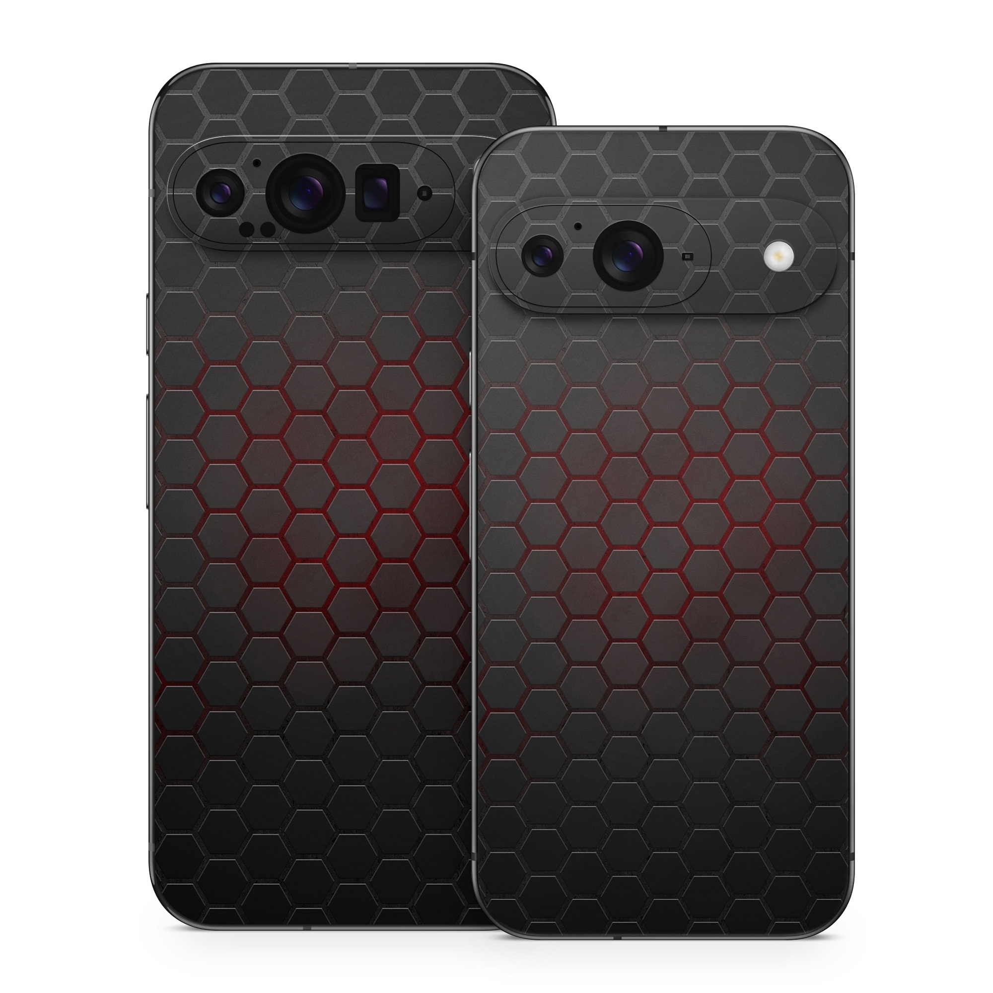Google Pixel 9 Series Skin design of Black, Pattern, Metal, Design, Mesh, Carbon, Space, Wallpaper, with black, red colors