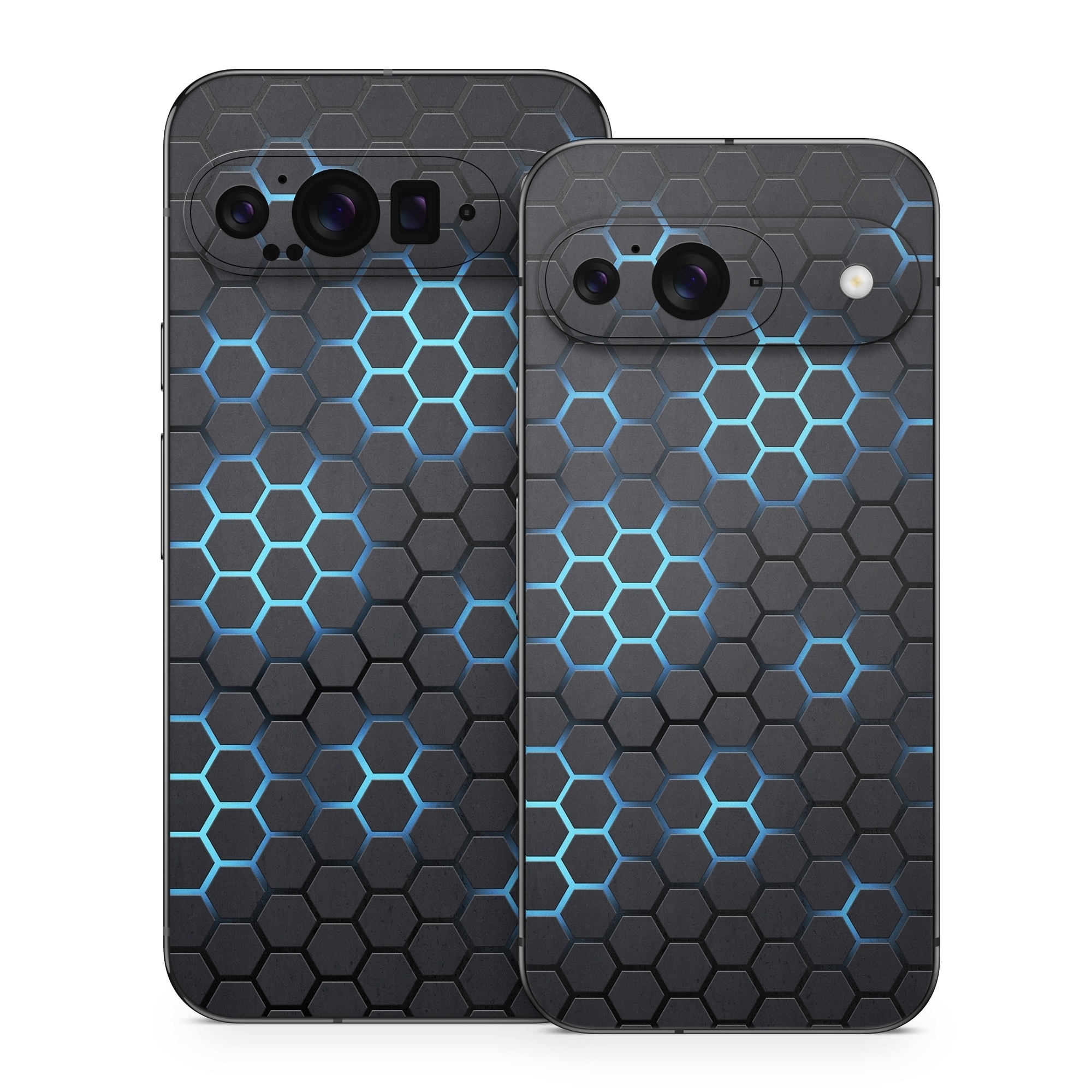 Google Pixel 9 Series Skin design of Pattern, Water, Design, Circle, Metal, Mesh, Sphere, Symmetry, with black, gray, blue colors