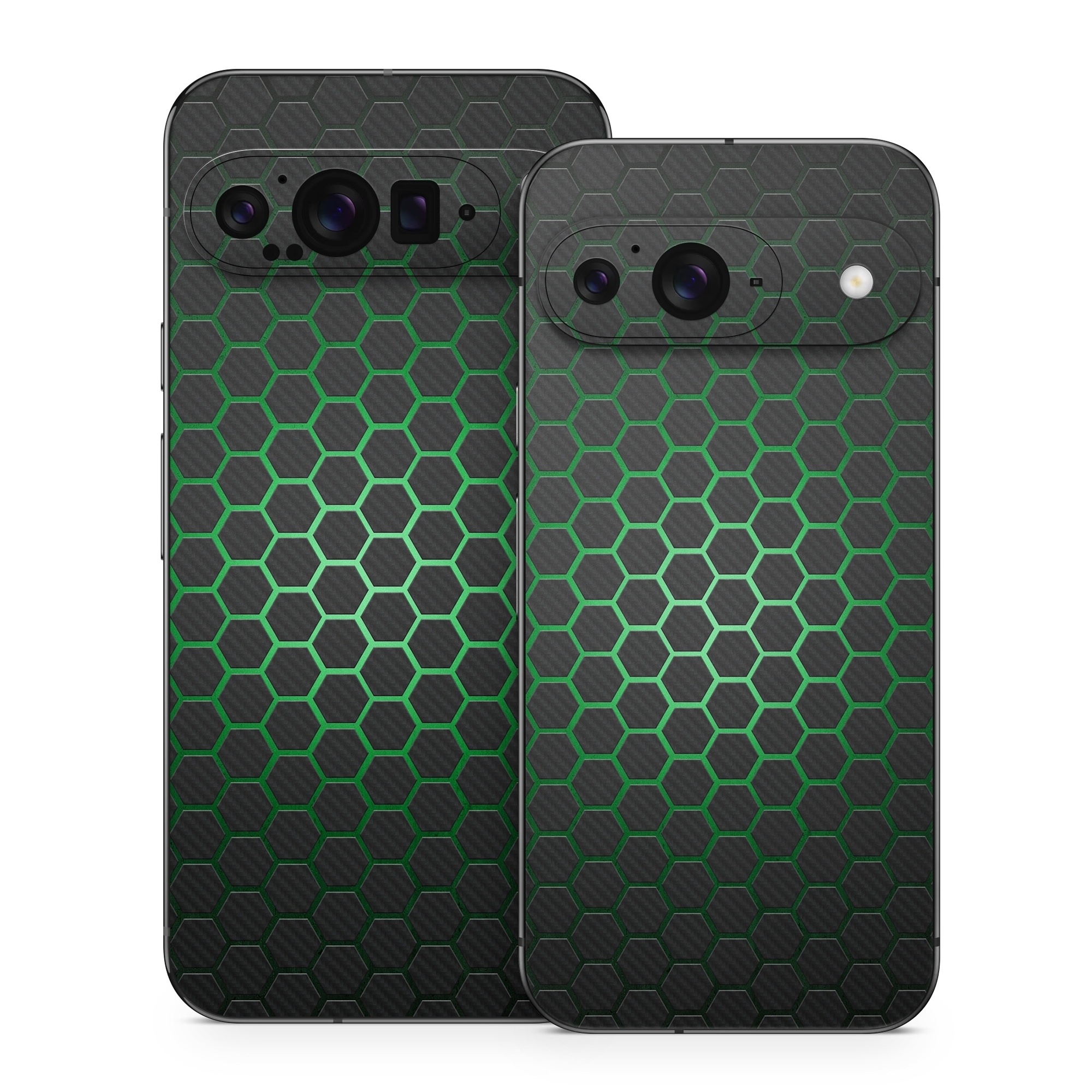 Google Pixel 9 Series Skin design of Pattern, Metal, Design, Carbon, Space, Circle, with black, gray, green colors