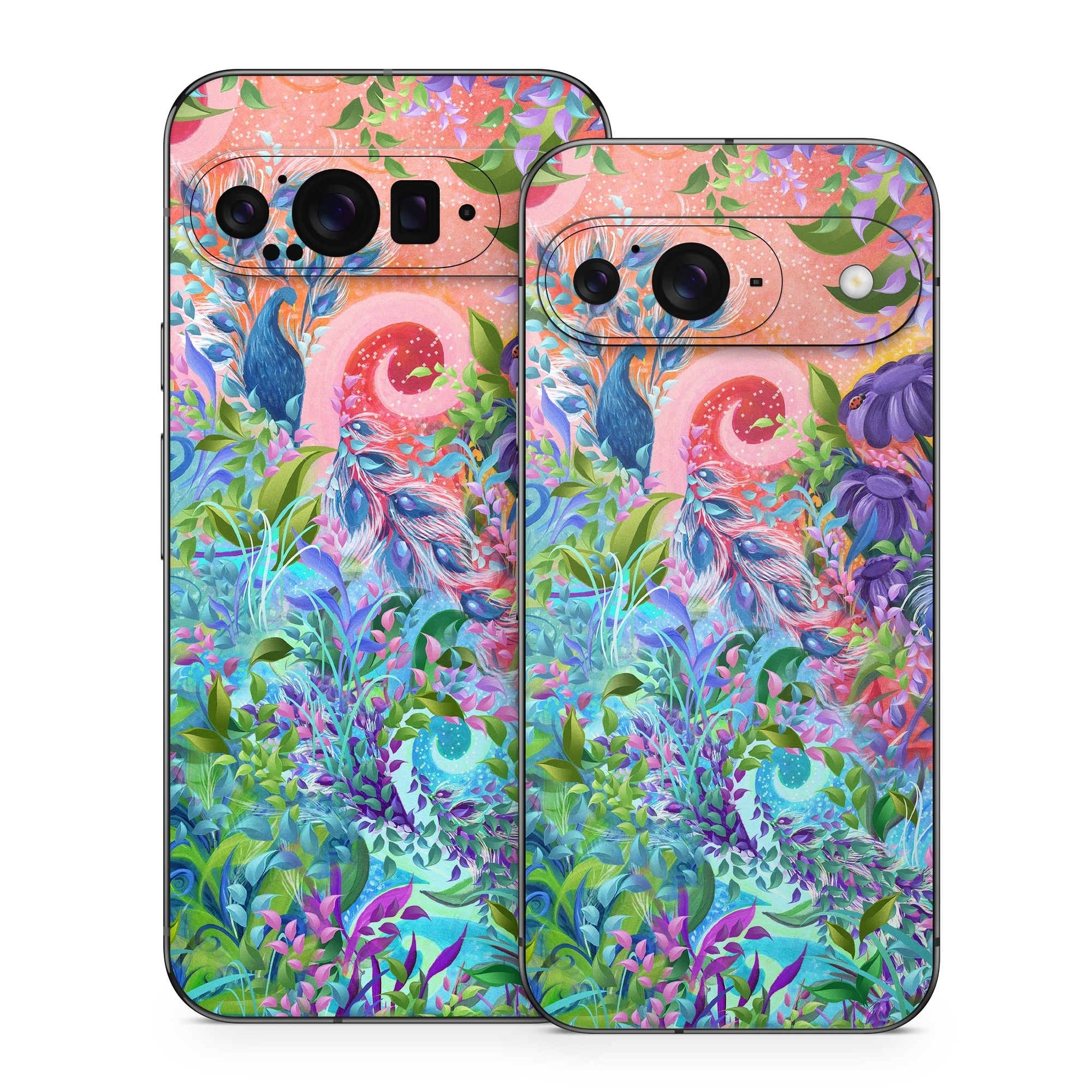 Google Pixel 9 Series Skin design of Psychedelic art, Painting, Art, Acrylic paint, Pattern, Modern art, Visual arts, Textile, Design, Organism, with gray, blue, green, pink colors