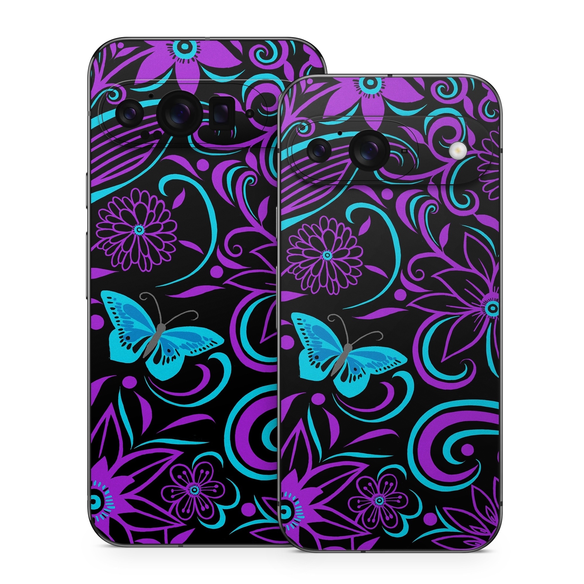 Google Pixel 9 Series Skin design of Pattern, Purple, Violet, Turquoise, Teal, Design, Floral design, Visual arts, Magenta, Motif, with black, purple, blue colors