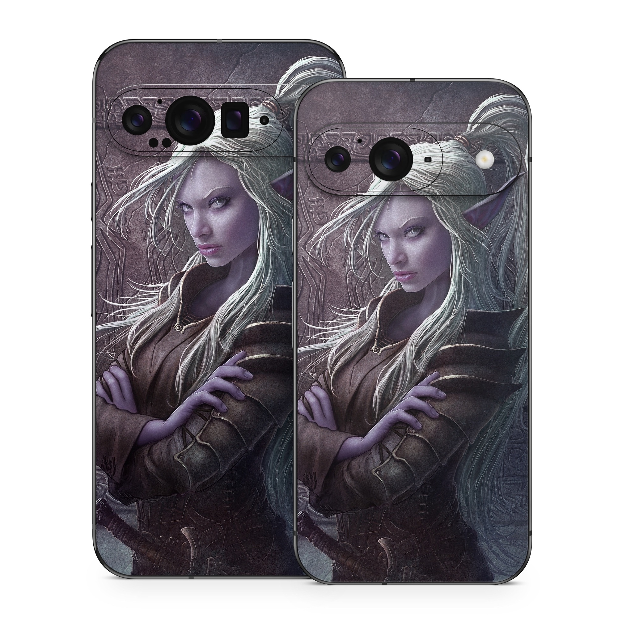 Google Pixel 9 Series Skin design of Cg artwork, Beauty, Purple, Lady, Illustration, Fictional character, Long hair, Photography, Art, Portrait, with black, gray, purple colors