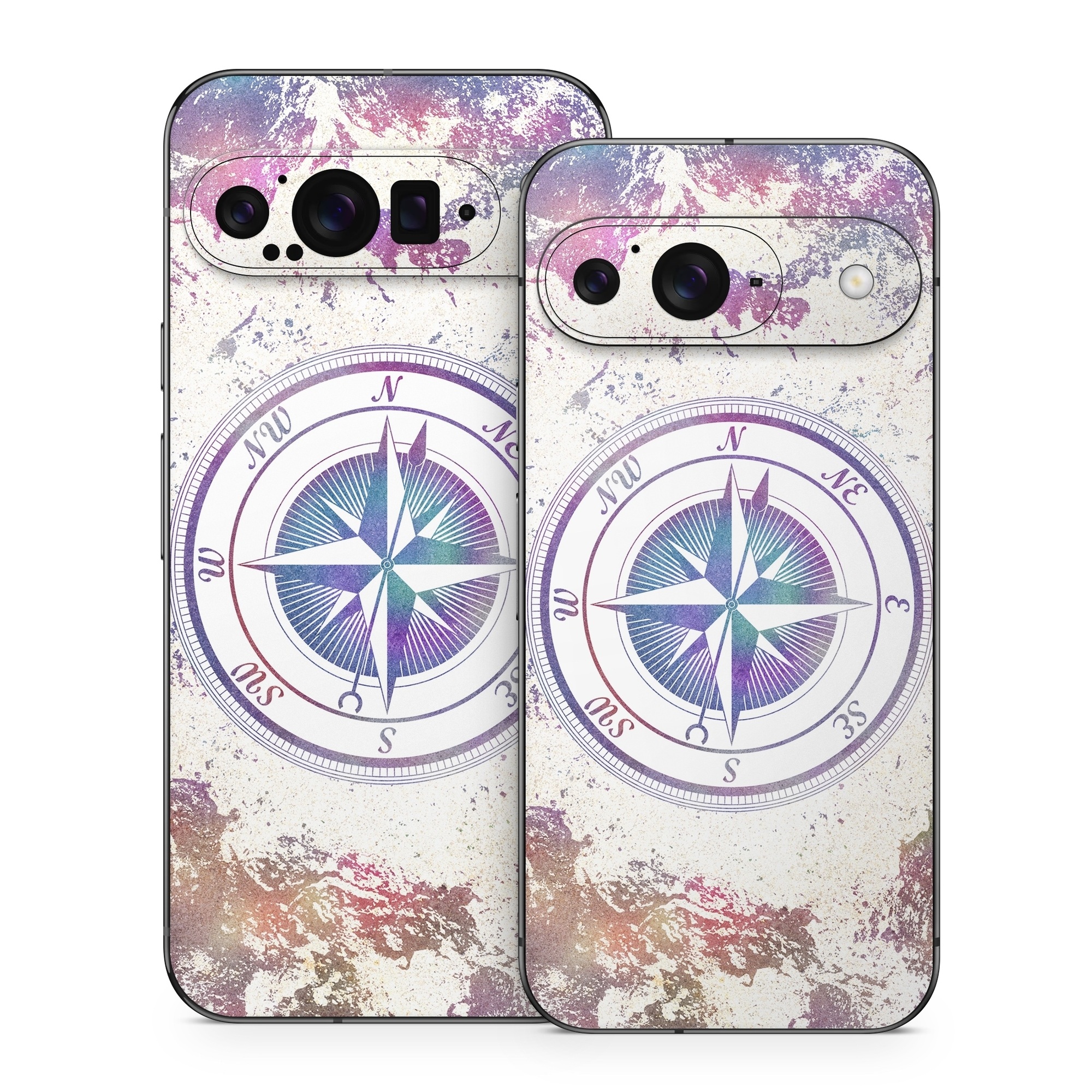 Google Pixel 9 Series Skin design of Clock, Circle, Compass, Graphics, Pattern, Illustration, Interior design, with gray, white, yellow, pink, purple, blue colors
