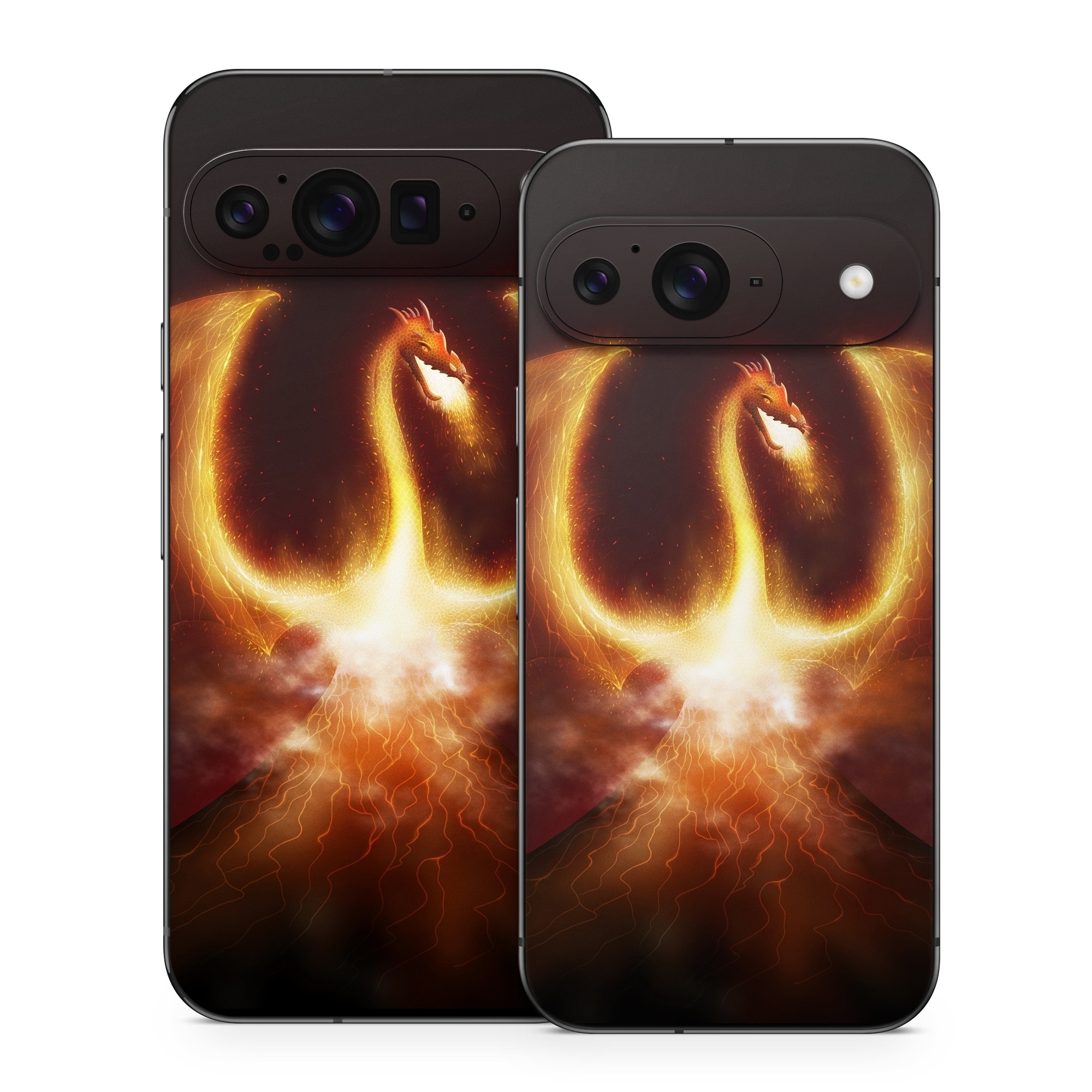 Google Pixel 9 Series Skin design of Light, Atmosphere, Orange, Space, Heat, Sky, Darkness, Art, Geological phenomenon, Universe, with black, red, green, pink colors