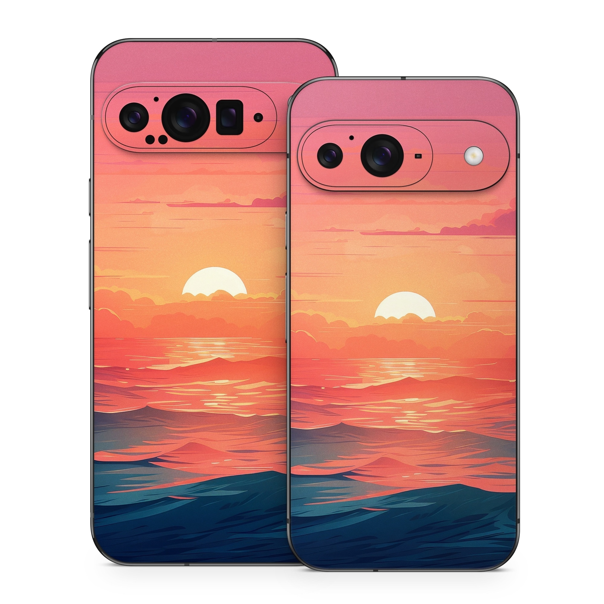 Google Pixel 9 Series Skin design of Cloud, Sky, Atmosphere, Daytime, Afterglow, Ecoregion, Nature, Dusk, Water, Orange, with blue, red, yellow, orange, pink, black, purple colors
