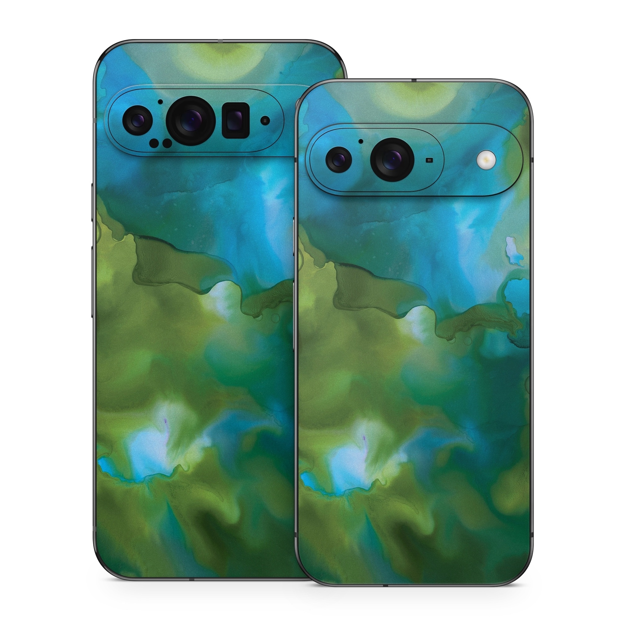Google Pixel 9 Series Skin design of Aqua, Blue, Green, Painting, Turquoise, Teal, Water, Acrylic paint, Art, Organism, with blue, green colors