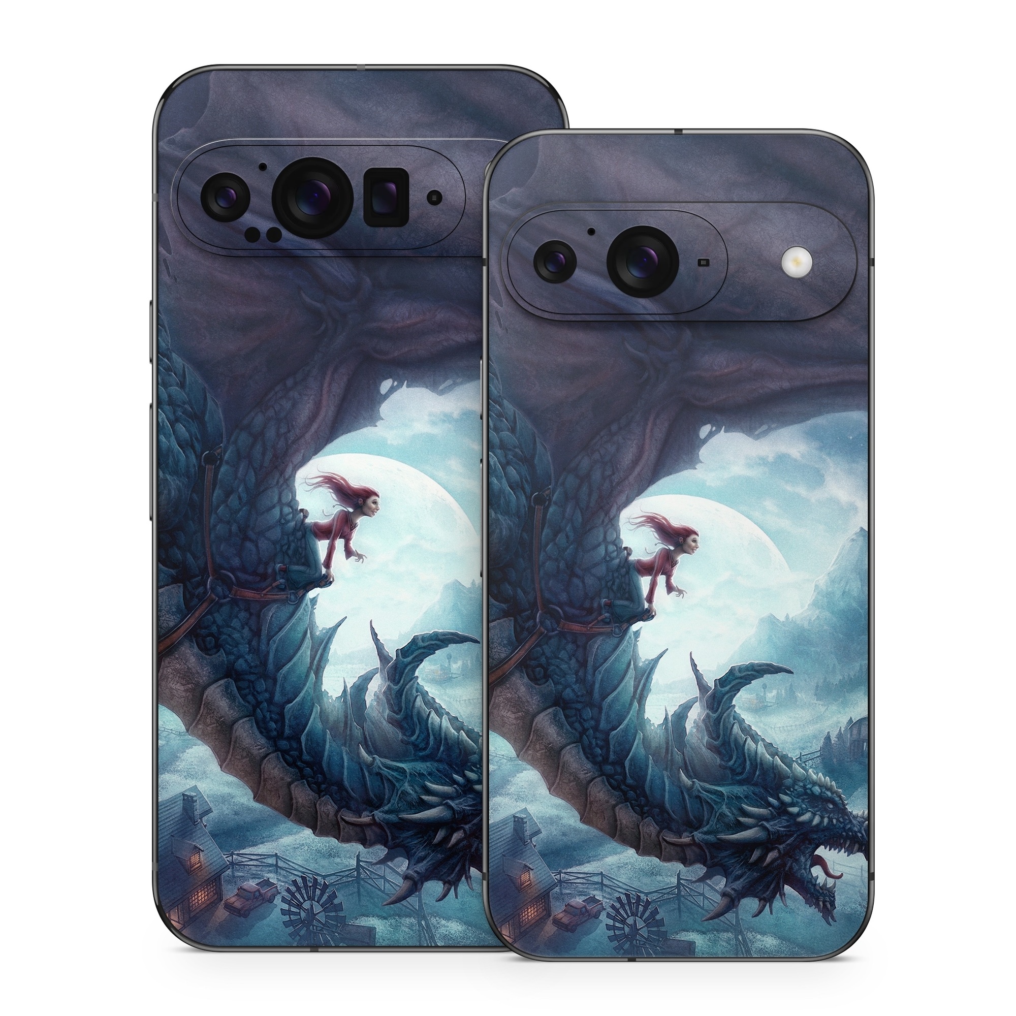 Google Pixel 9 Series Skin design of Dragon, Cg artwork, Illustration, Action-adventure game, Fictional character, Mythical creature, Mythology, Fiction, Cryptid, Extinction, with blue, white, brown, green colors