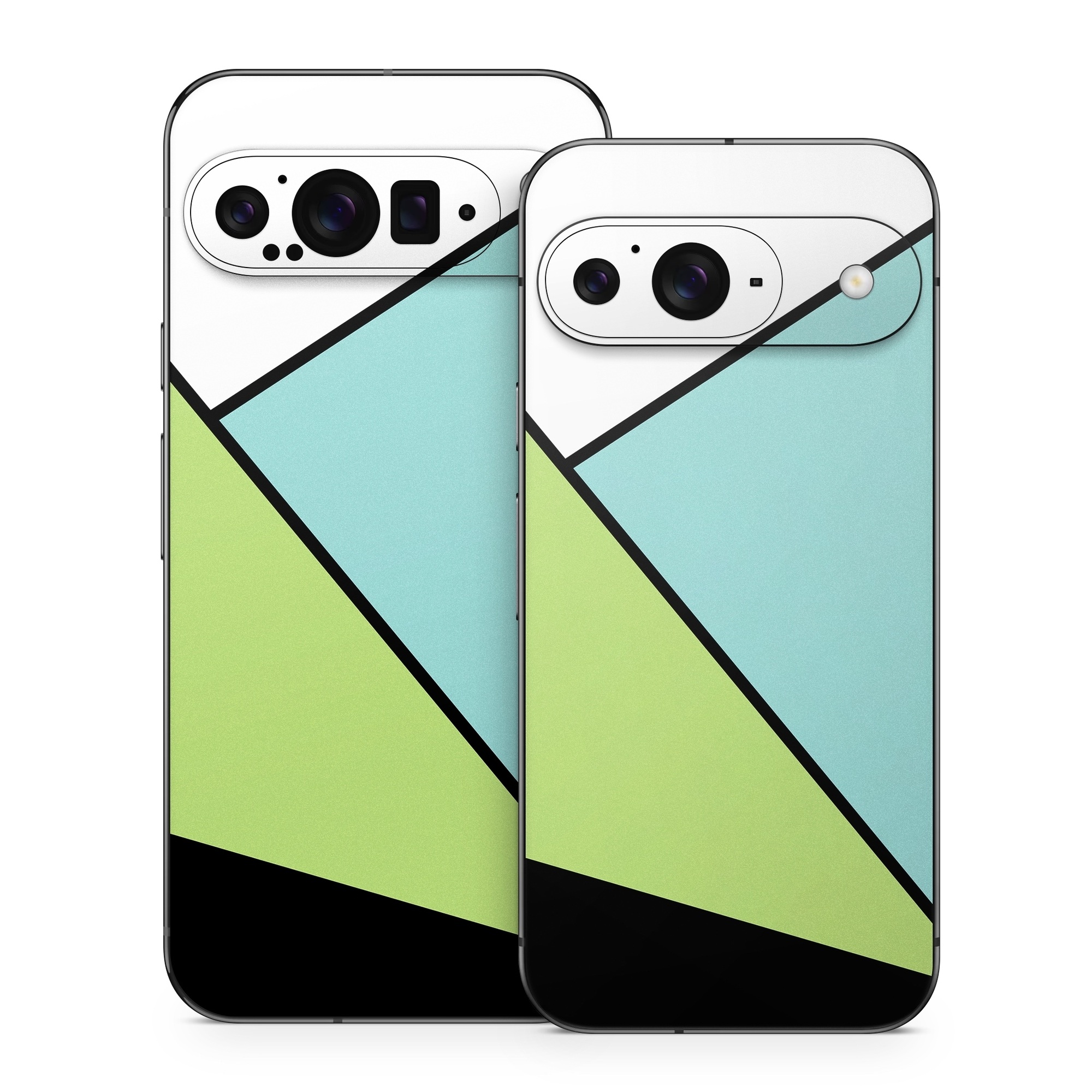 Google Pixel 9 Series Skin design of Green, Line, Blue, Triangle, Design, Parallel, Pattern, Graphic design, Slope, with white, black, green, blue colors