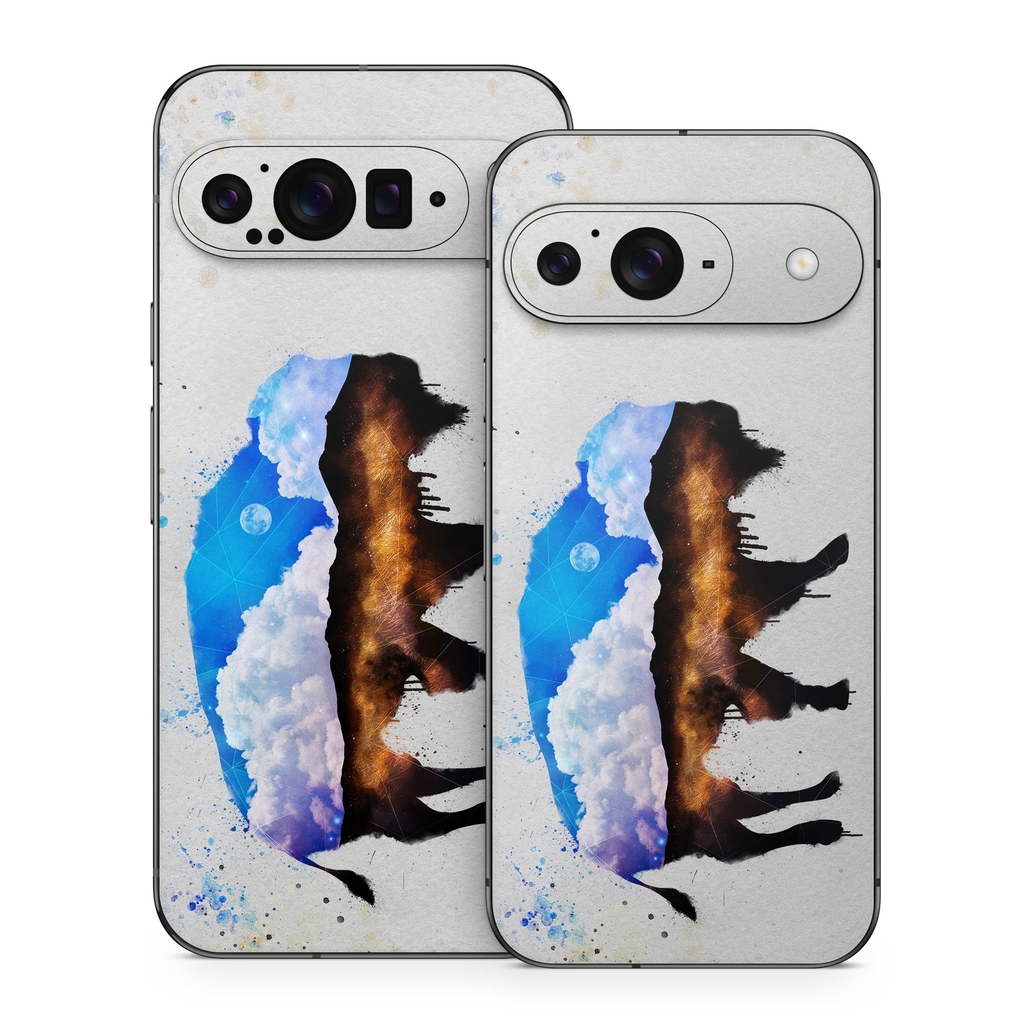 Google Pixel 9 Series Skin design of Watercolor paint, Illustration, Art, Water, Painting, Sky, Paint, Acrylic paint, Drawing, Visual arts, with gray, blue, white, black, yellow, orange colors