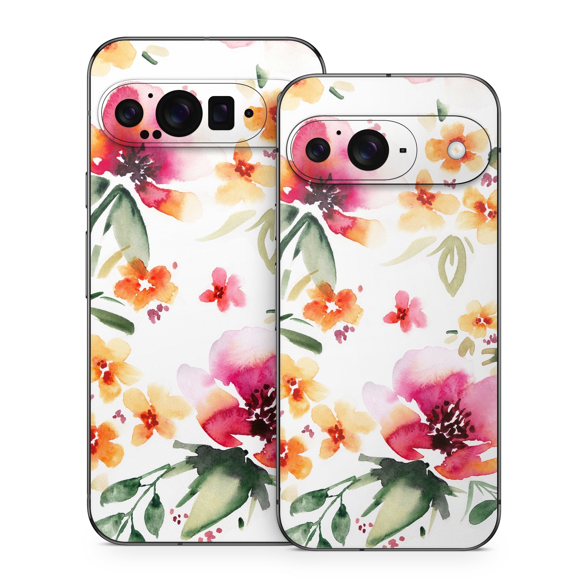 Google Pixel 9 Series Skin design of Flower, Floral design, Pink, Pattern, Petal, Plant, Botany, Design, Wildflower, Clip art, with white, pink, red, orange, green colors
