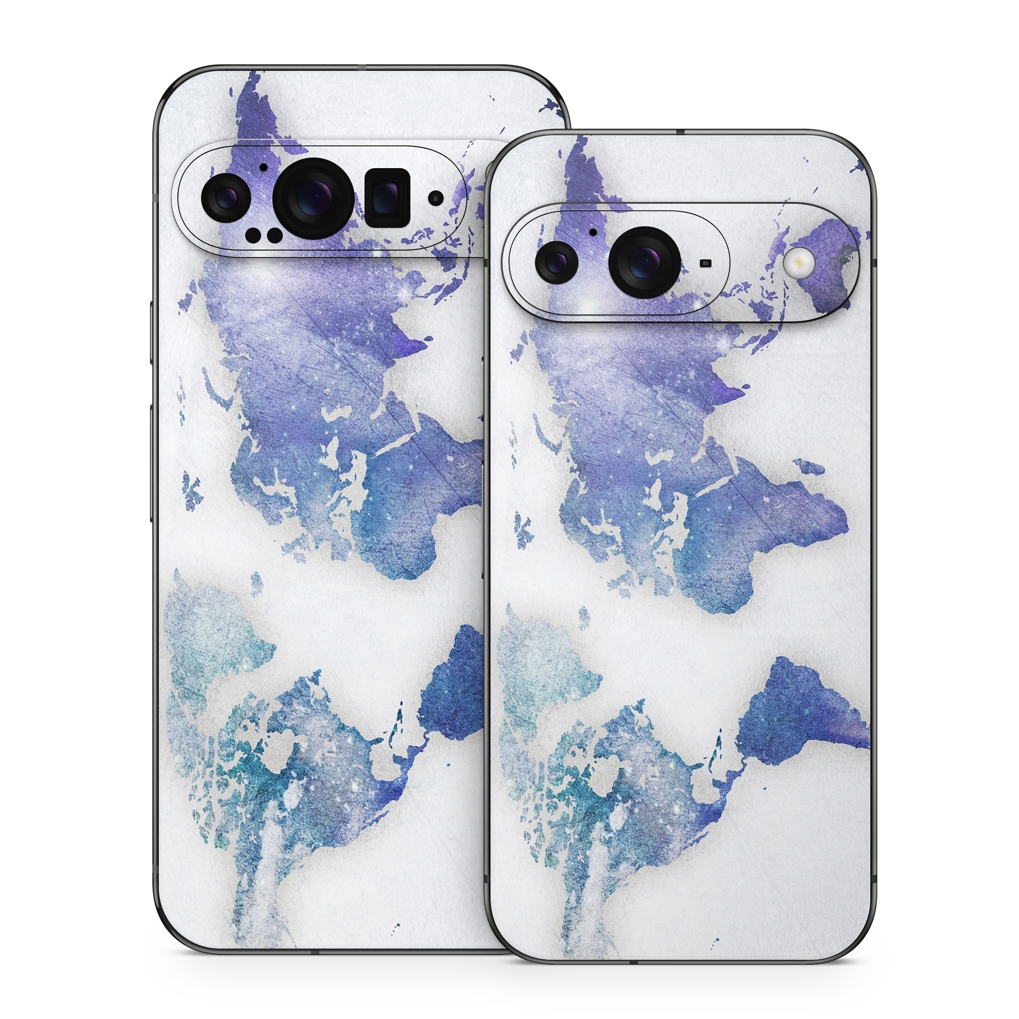 Google Pixel 9 Series Skin design of World, Map, Watercolor paint, Illustration, with white, blue, purple colors