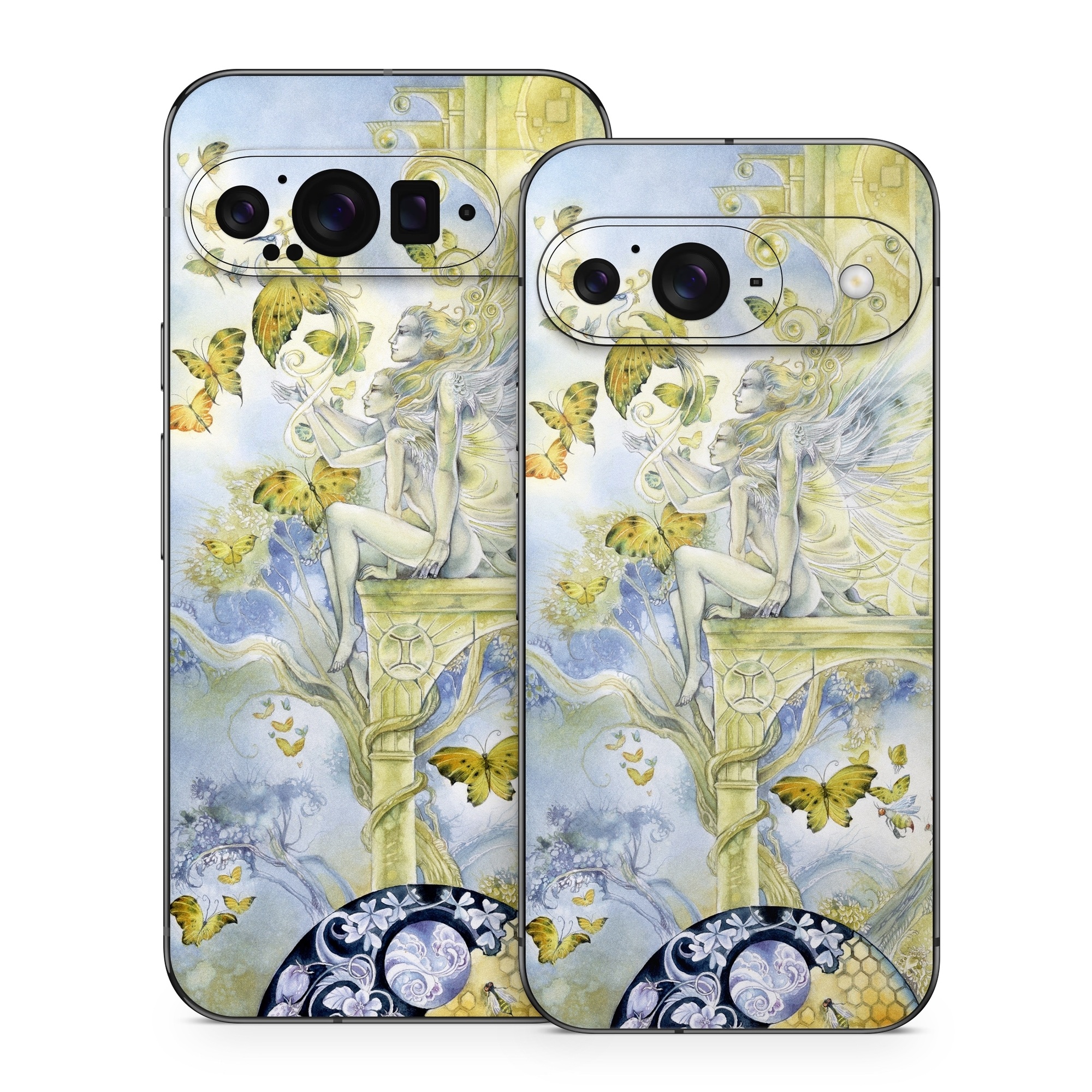 Google Pixel 9 Series Skin design of Illustration, Watercolor paint, Art, Painting, Plant, with gray, green, yellow, purple, black colors