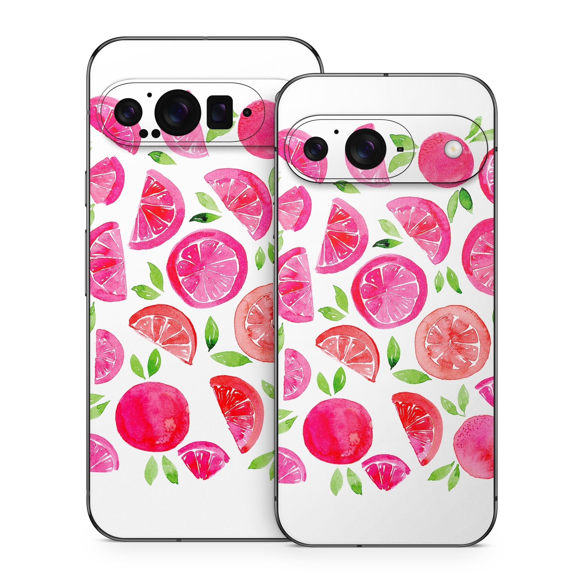 Google Pixel 9 Series Skin design of Food, Plant, Fruit, Botany, Natural foods, Seedless fruit, Ingredient, Red, Font, Citrus, with pink, green, red, white colors