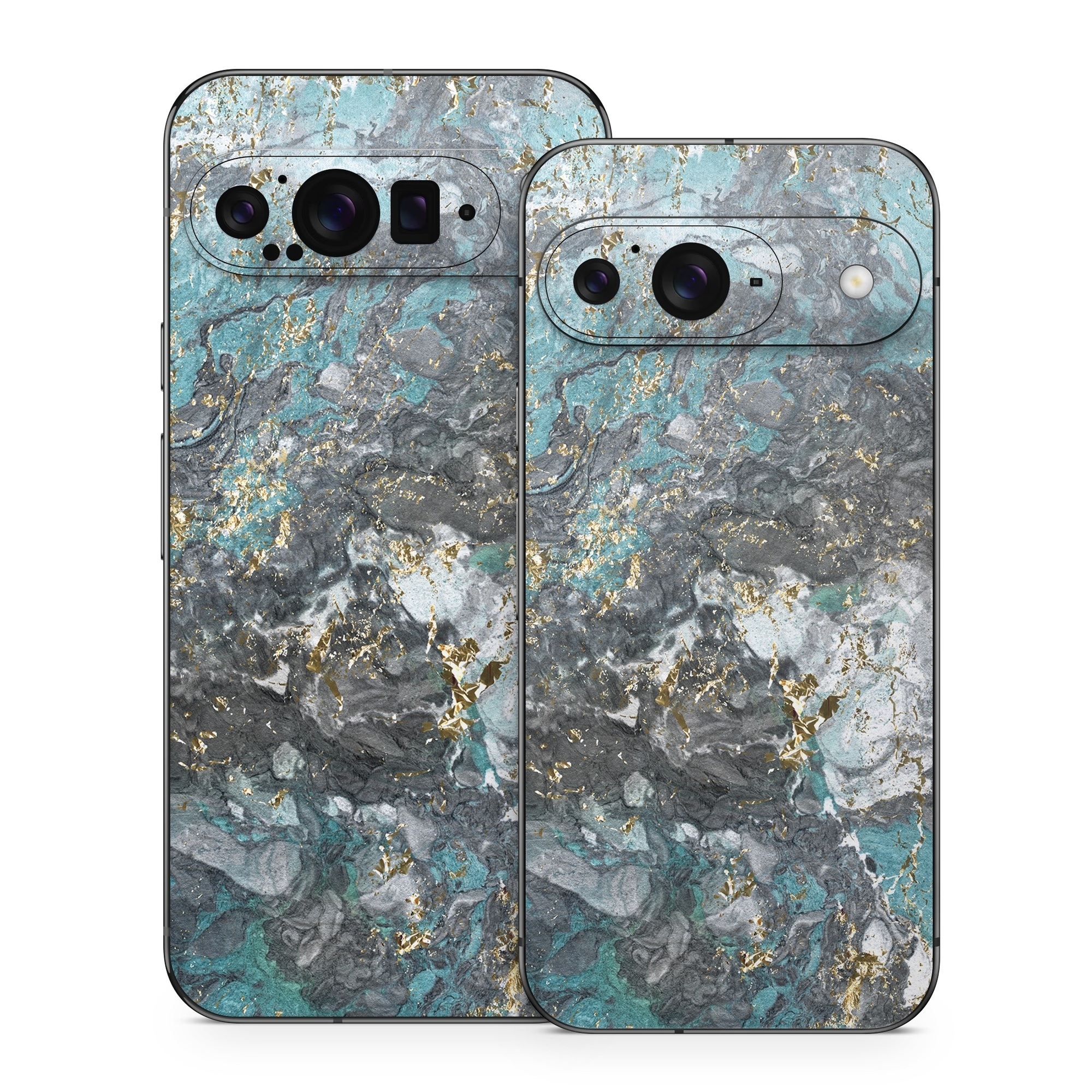 Google Pixel 9 Series Skin design of Blue, Turquoise, Green, Aqua, Teal, Geology, Rock, Painting, Pattern, with black, white, gray, green, blue colors