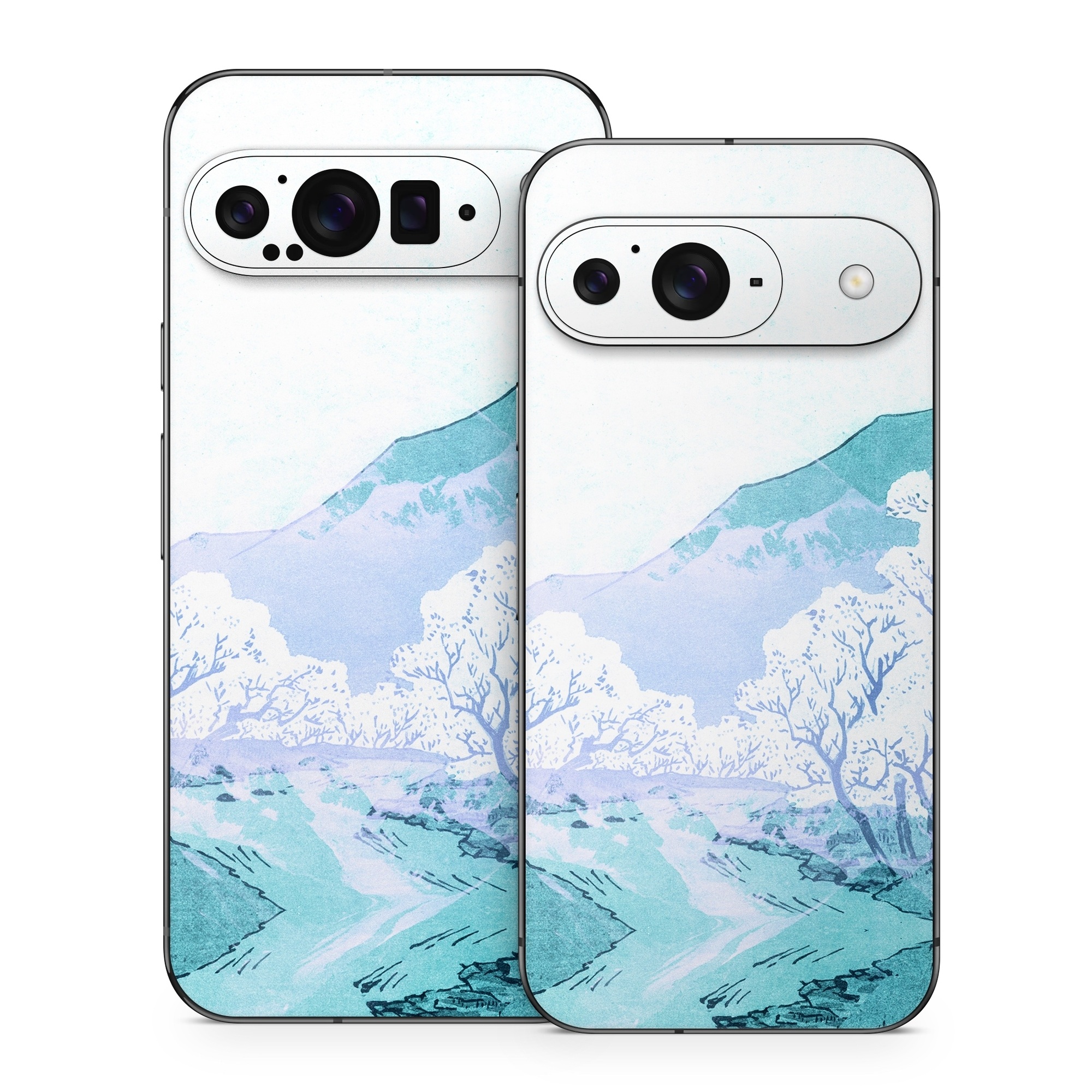 Google Pixel 9 Series Skin design of Polar ice cap, Mountainous landforms, Glacial landform, Natural landscape, Mountain, Glacial lake, Glacier, Ice cap, Ice, Water, with white, blue, black colors