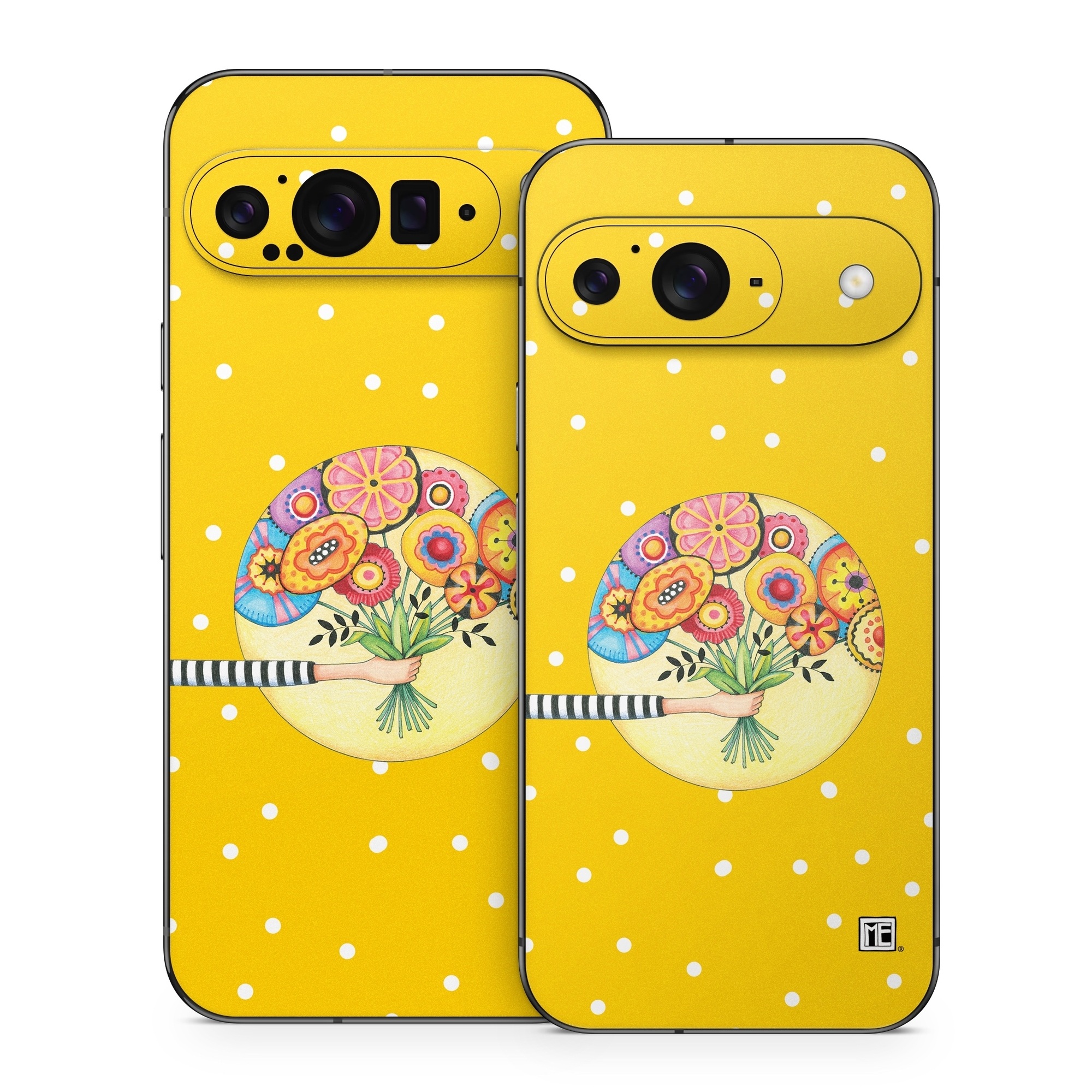 Google Pixel 9 Series Skin design of Circle, Illustration, Clip art, Plant, with orange, yellow, pink, gray, green, black colors